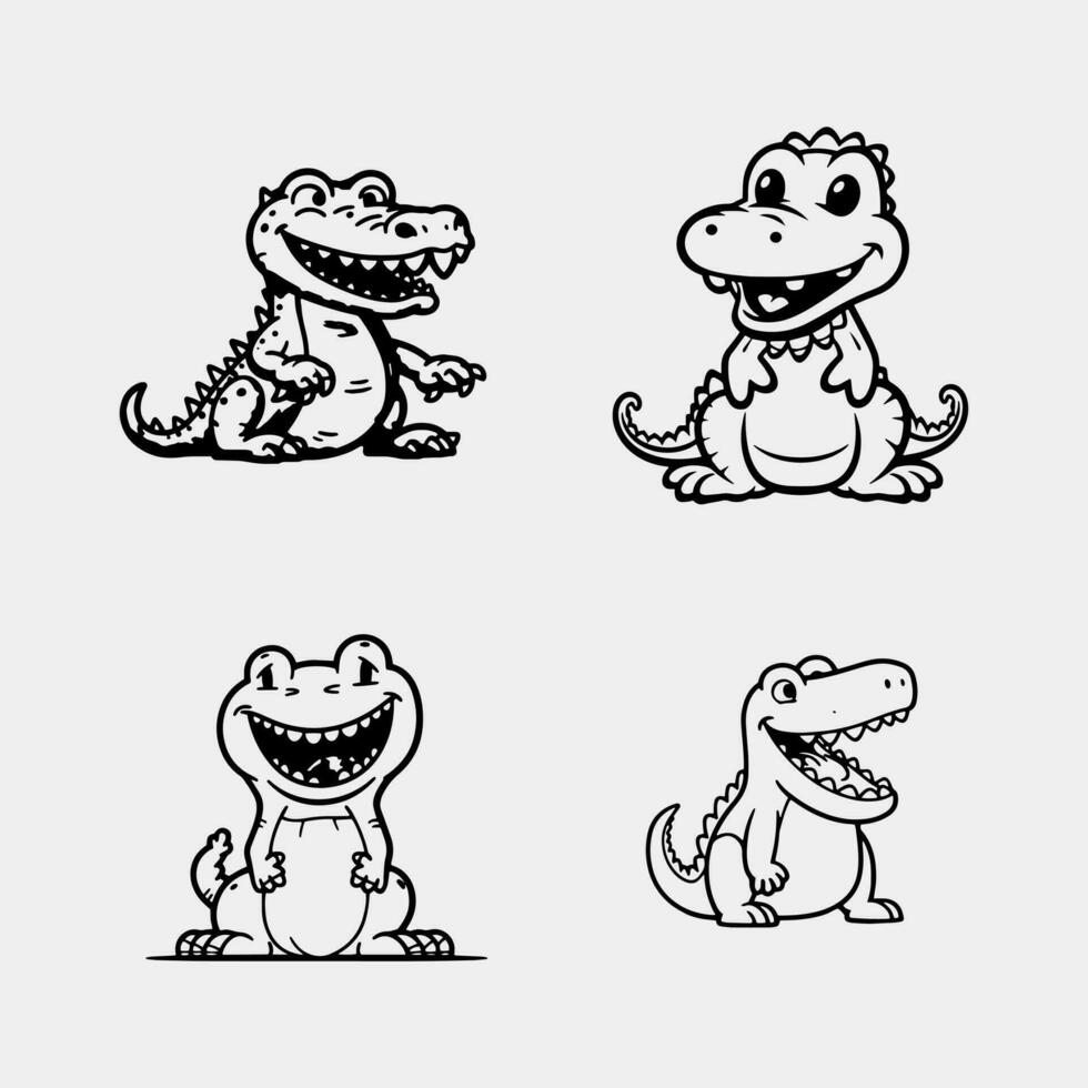 set of cute Happy Alligator vector logo character isolated