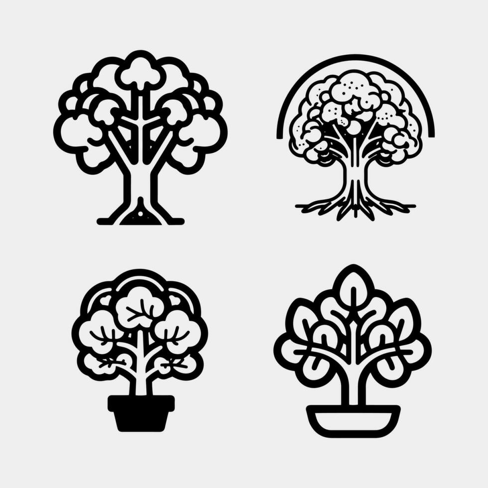 set of trees illustrations vector isolated on white background