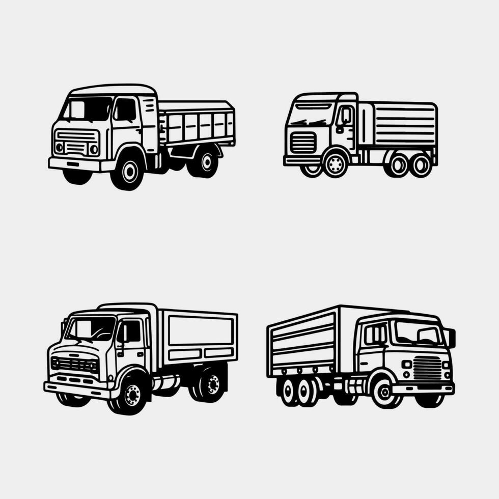 set of heavy duty trucks vector. isolated on white vector