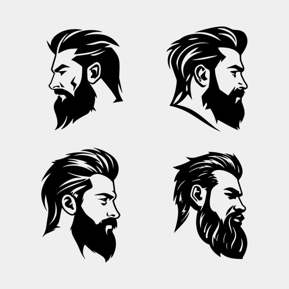 set of Man with beard variations silhouette. Side face profile vector