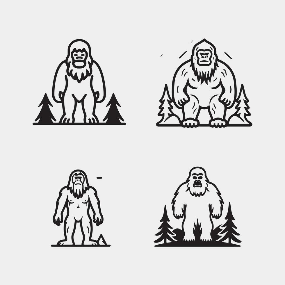 conjunto de Sasquatch Pie Grande yeti silueta vector aislado en blanco antecedentes