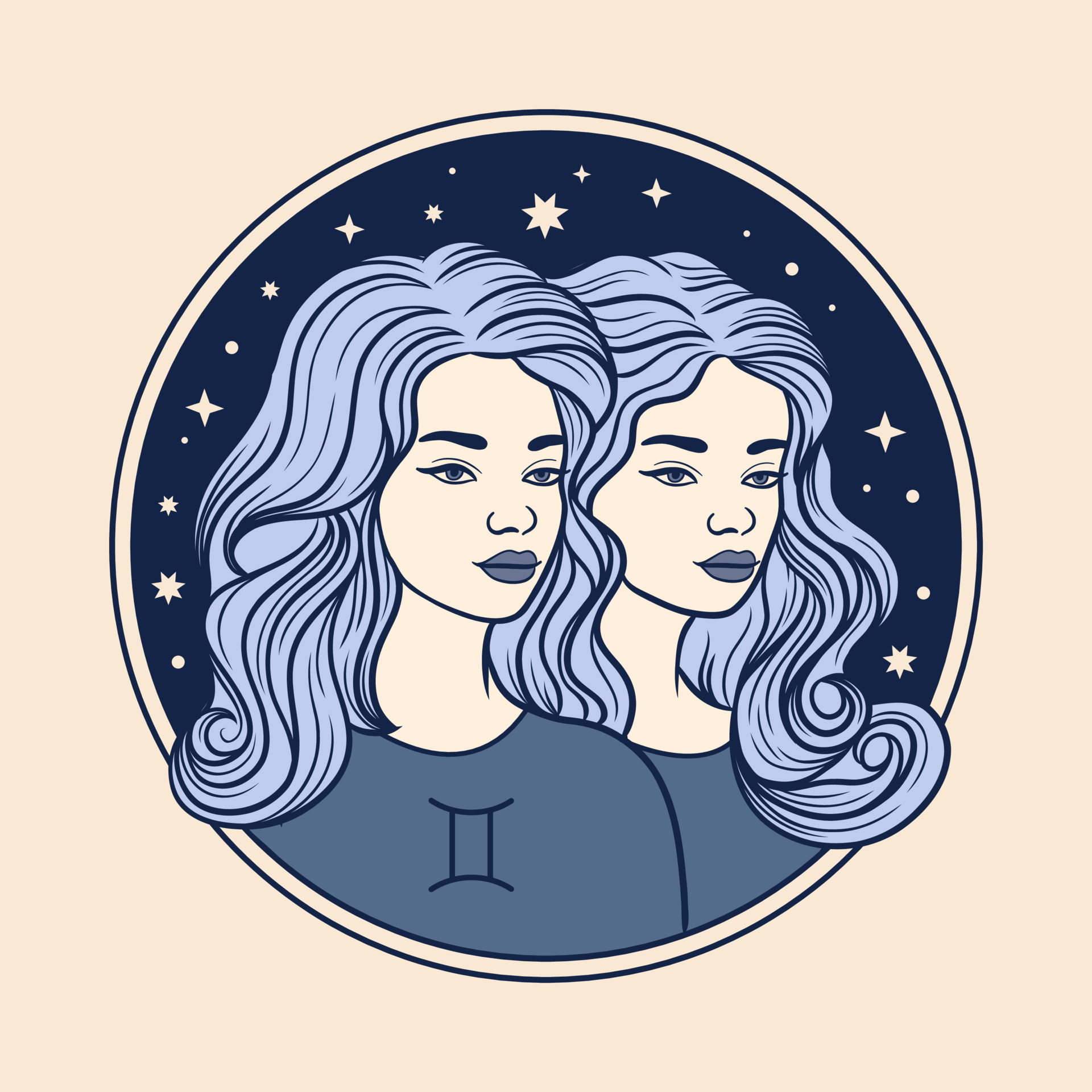 Gemini woman zodiac sign, beautiful girl face, horoscope symbol