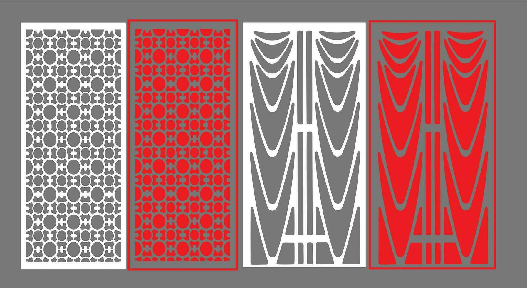Decorative wall panels set Jali design CNC pattern, laser cutting pattern, router CNCcutting.Jali Laser cut decorative panel set with lace pattern. vector