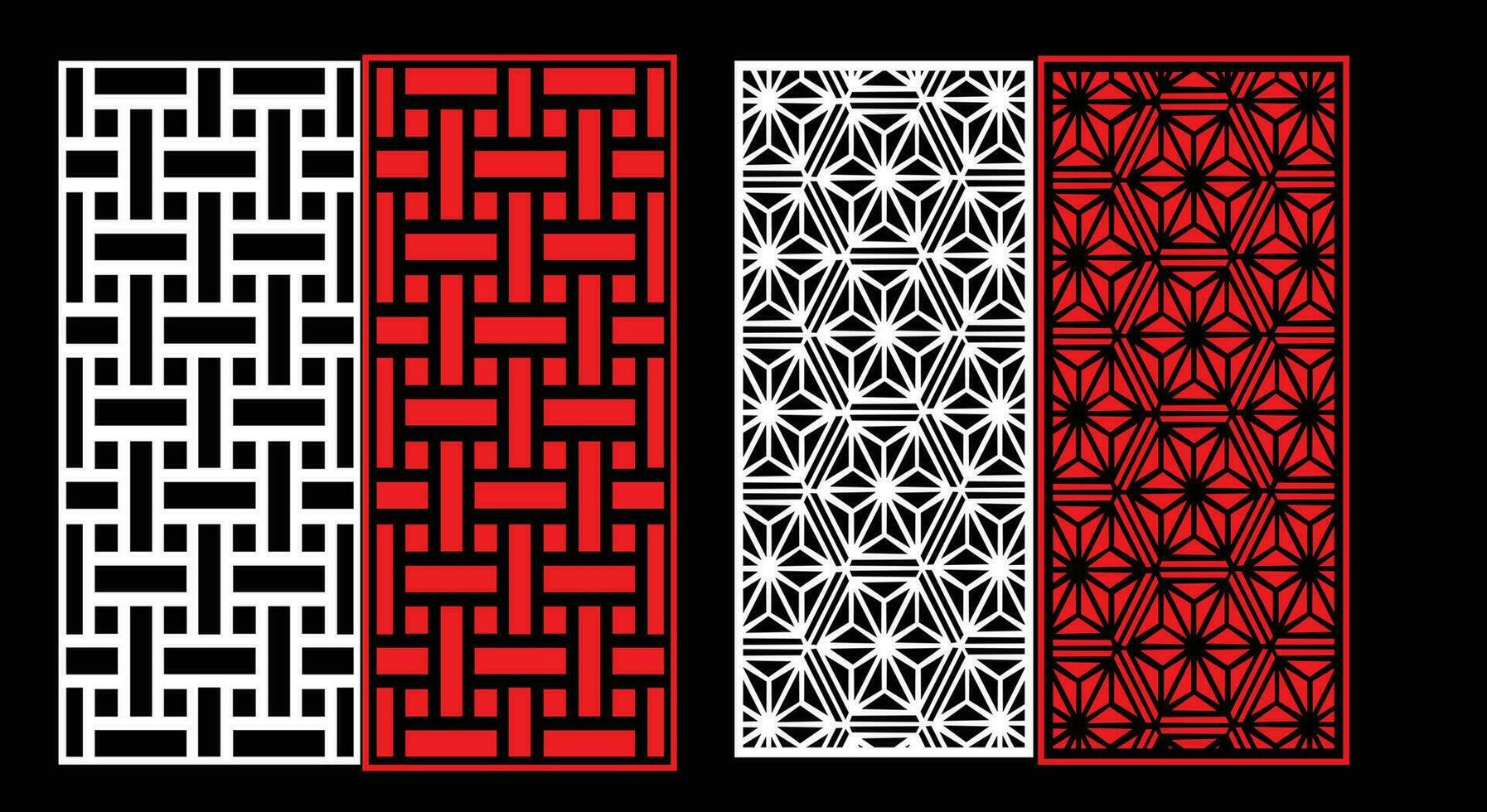 Decorative wall panels set Jali design CNC pattern, laser cutting pattern, router CNCcutting.Jali Laser cut decorative panel set with lace pattern vector