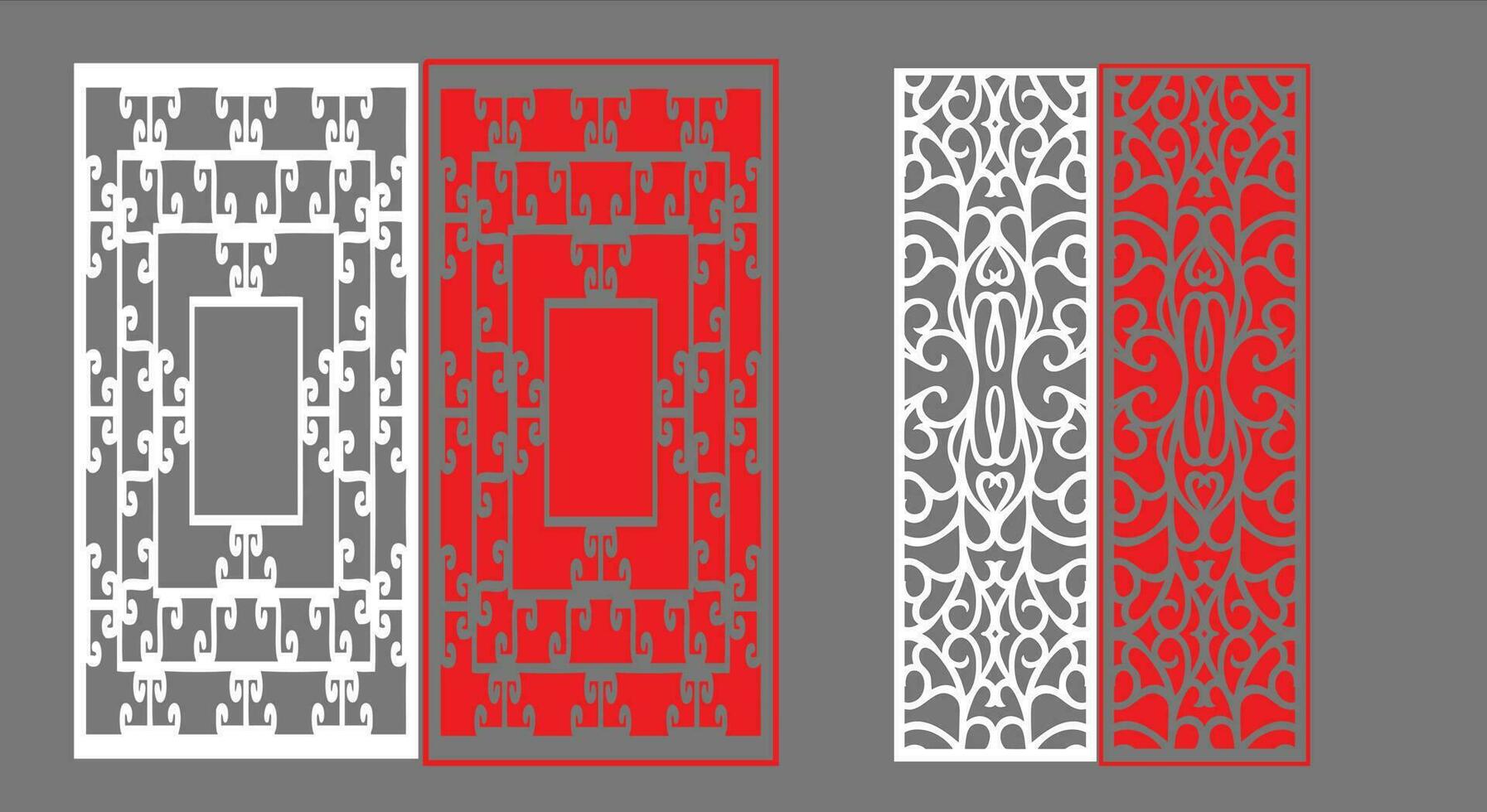 Decorative wall panels set Jali design CNC pattern, laser cutting pattern, router CNCcutting.Jali Laser cut decorative panel set with lace pattern. vector
