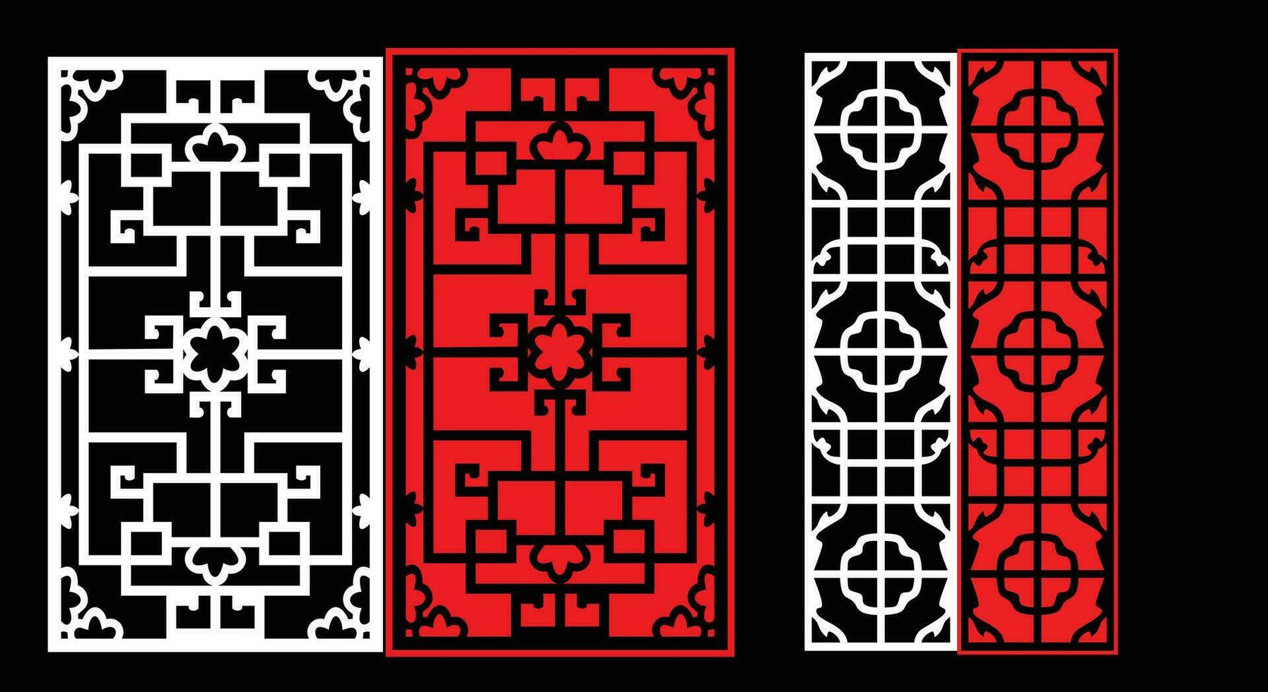 Decorative wall panels set Jali design CNC pattern, laser cutting pattern, router CNCcutting.Jali Laser cut decorative panel set with lace pattern vector