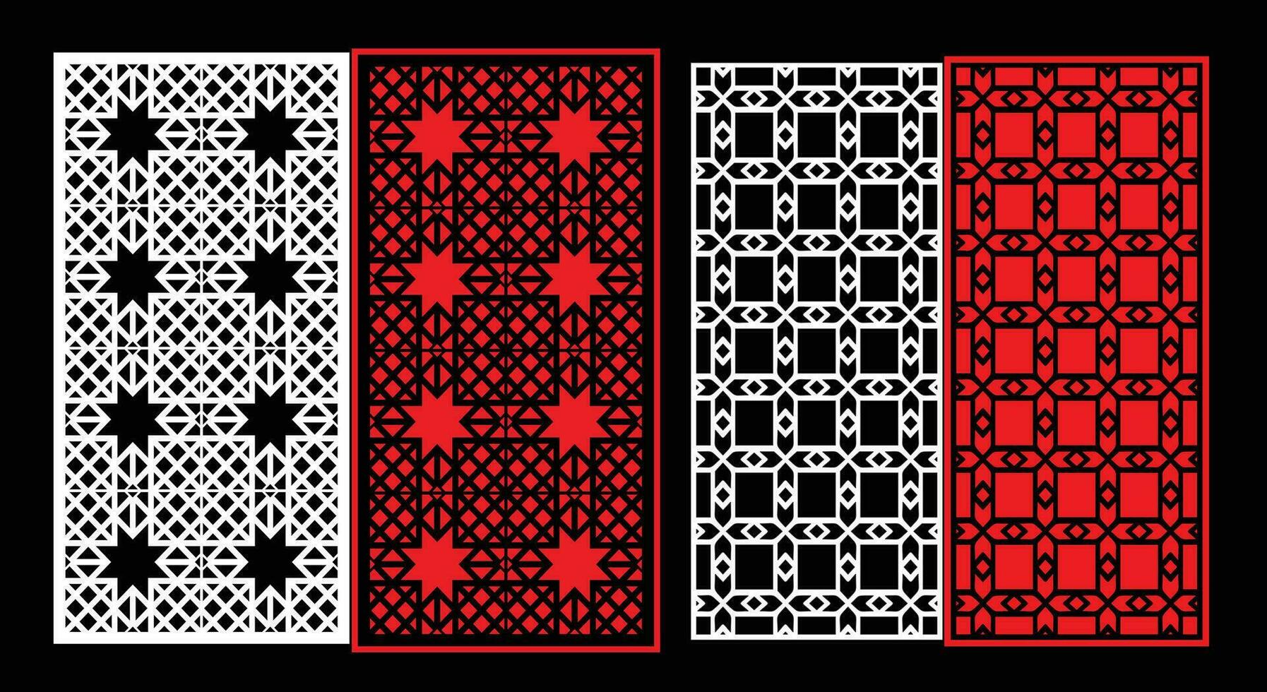 Decorative wall panels set Jali design CNC pattern, laser cutting pattern, router CNCcutting.Jali Laser cut decorative panel set with lace pattern vector