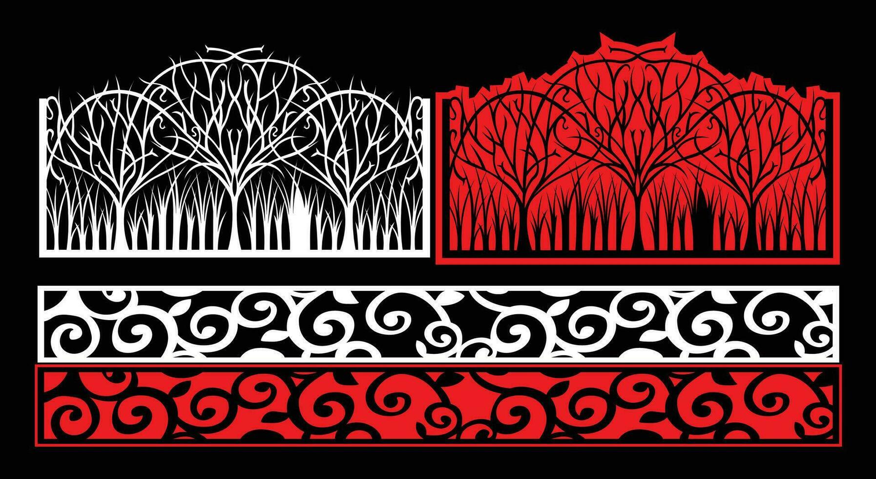 Decorative wall panels set Jali design CNC pattern, laser cutting pattern, router CNCcutting.Jali Laser cut decorative panel set with lace pattern vector