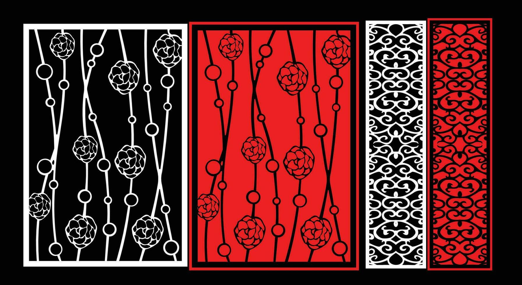 Decorative wall panels set Jali design CNC pattern, laser cutting pattern, router CNCcutting.Jali Laser cut decorative panel set with lace pattern vector