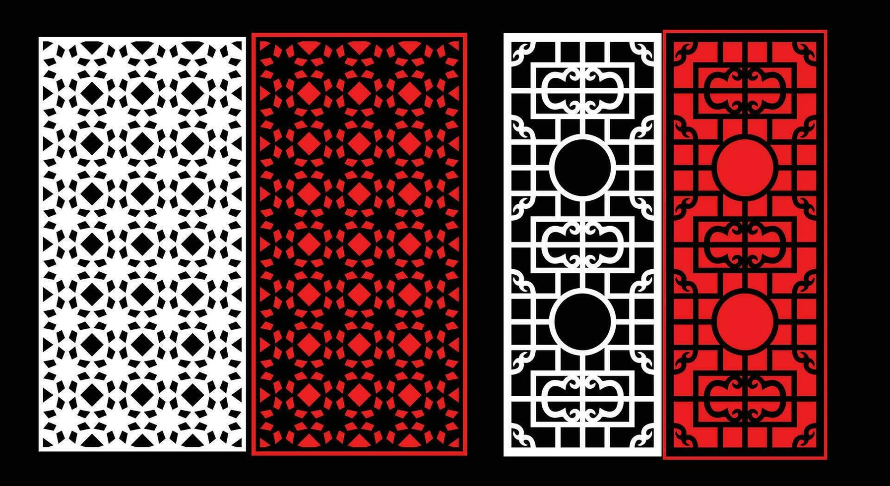 Decorative wall panels set Jali design CNC pattern, laser cutting pattern, router CNCcutting.Jali Laser cut decorative panel set with lace pattern vector