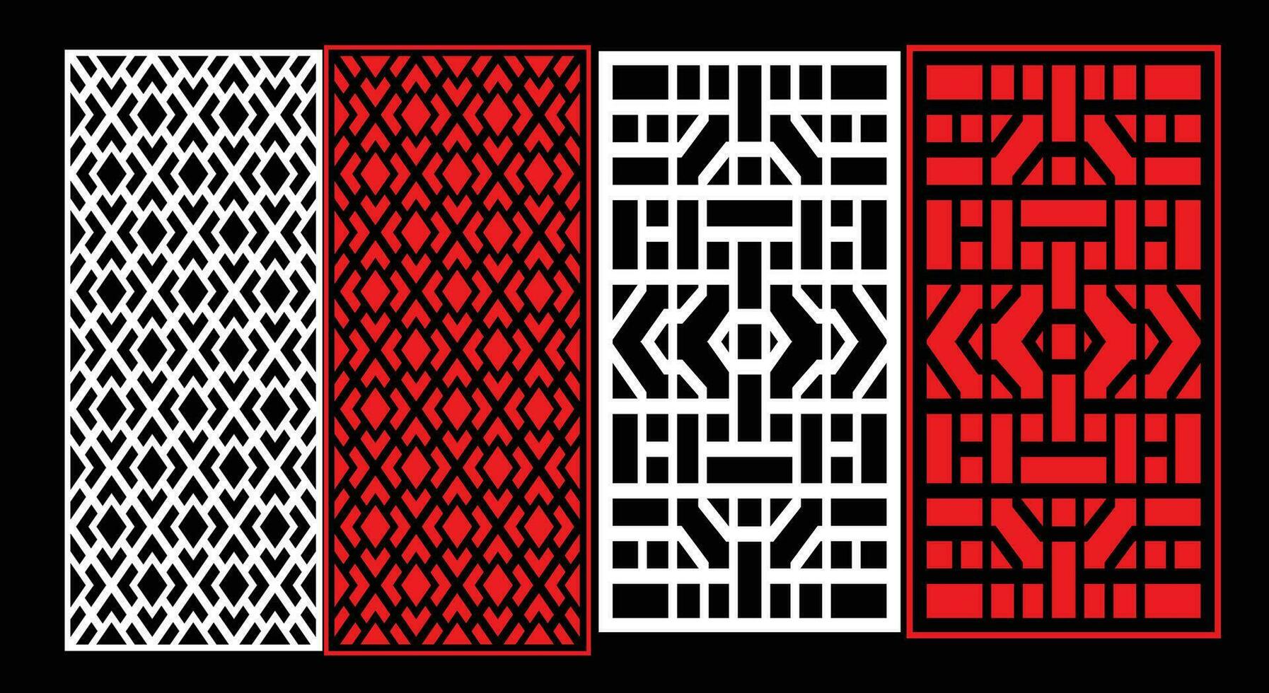 Decorative wall panels set Jali design CNC pattern, laser cutting pattern, router CNCcutting.Jali Laser cut decorative panel set with lace pattern vector