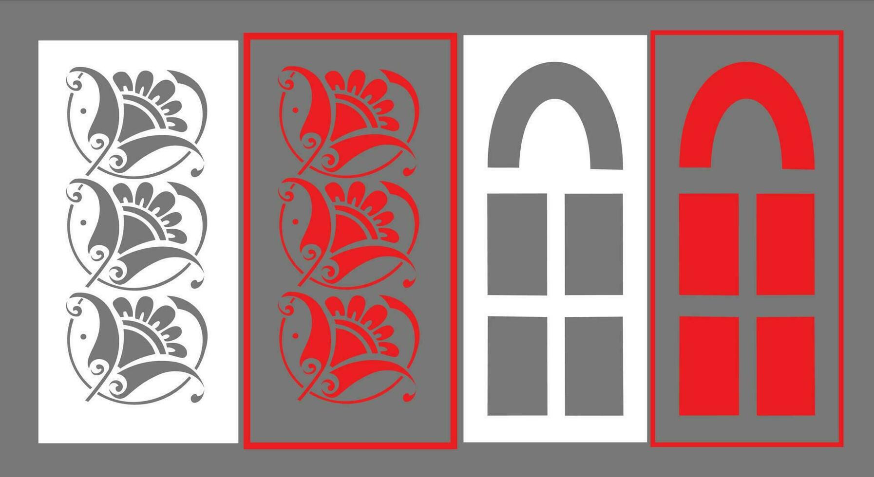 Decorative wall panels set Jali design CNC pattern, laser cutting pattern, router CNCcutting.Jali Laser cut decorative panel set with lace pattern. vector