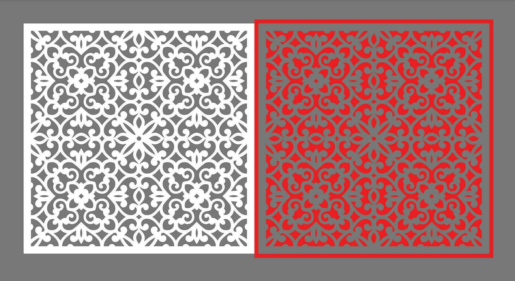 Decorative wall panels set Jali design CNC pattern, laser cutting pattern, router CNCcutting.Jali Laser cut decorative panel set with lace pattern. vector