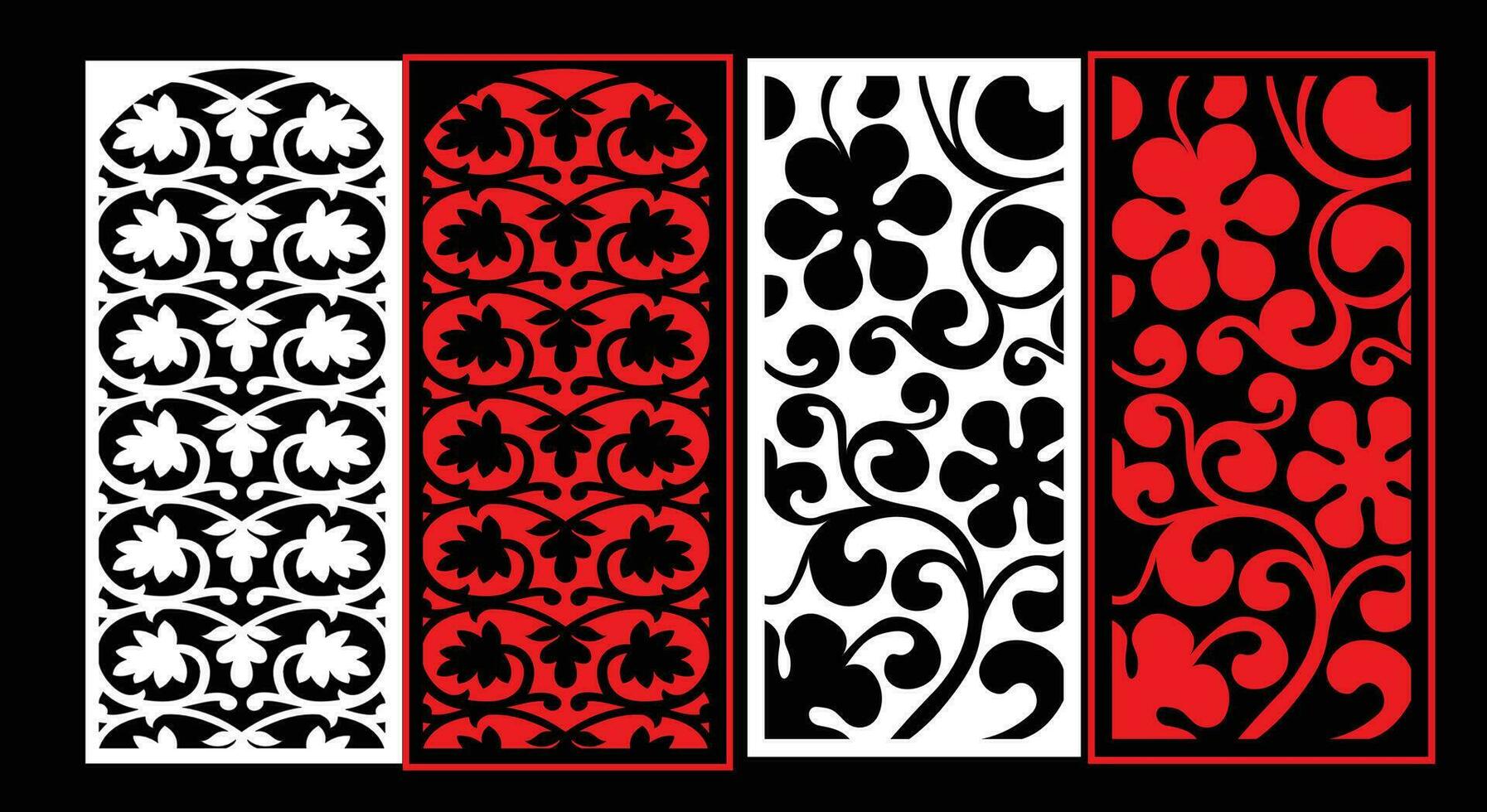 Decorative wall panels set Jali design CNC pattern, laser cutting pattern, router CNCcutting.Jali Laser cut decorative panel set with lace pattern vector
