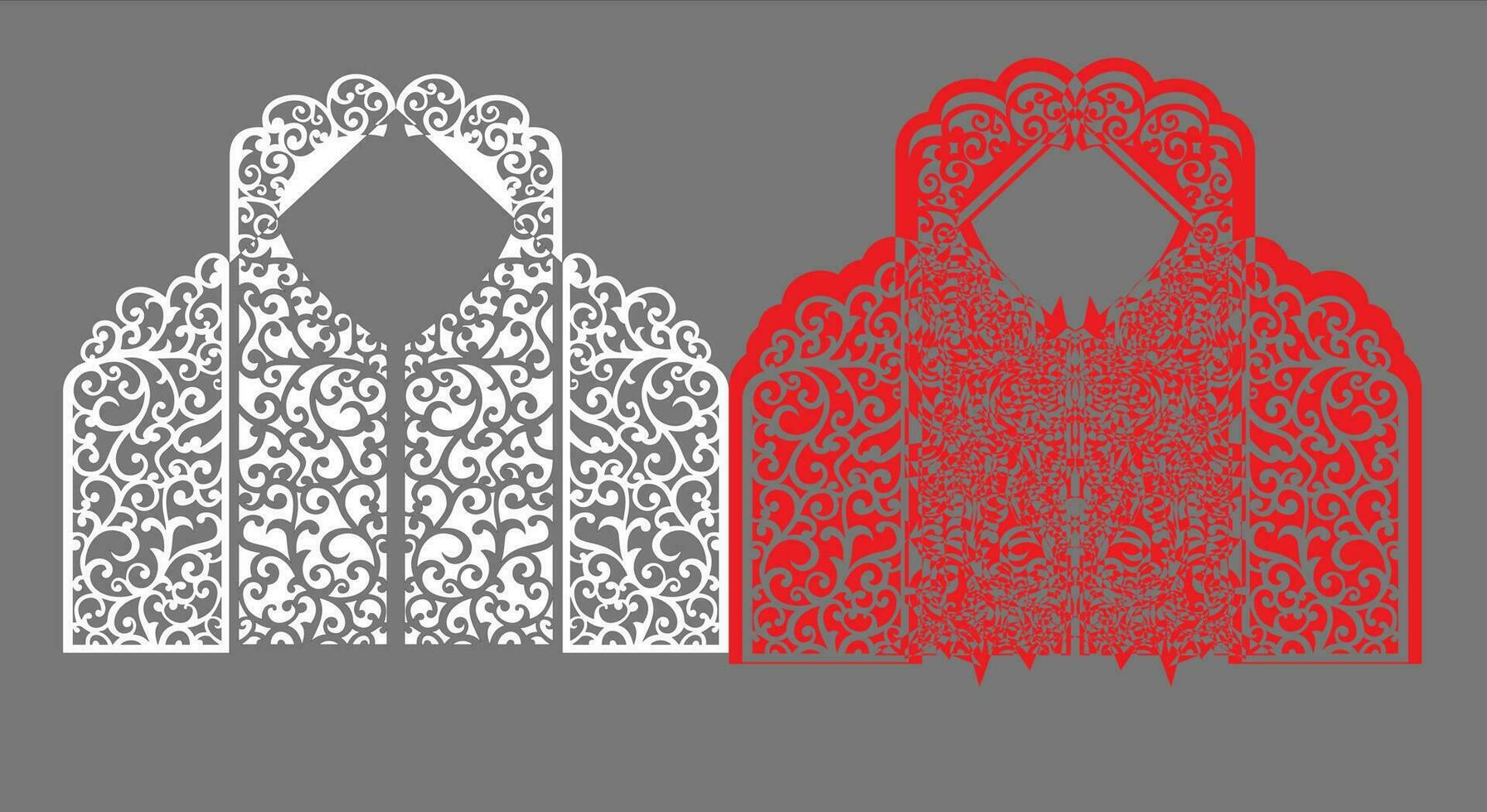 Decorative wall panels set Jali design CNC pattern, laser cutting pattern, router CNCcutting.Jali Laser cut decorative panel set with lace pattern. vector