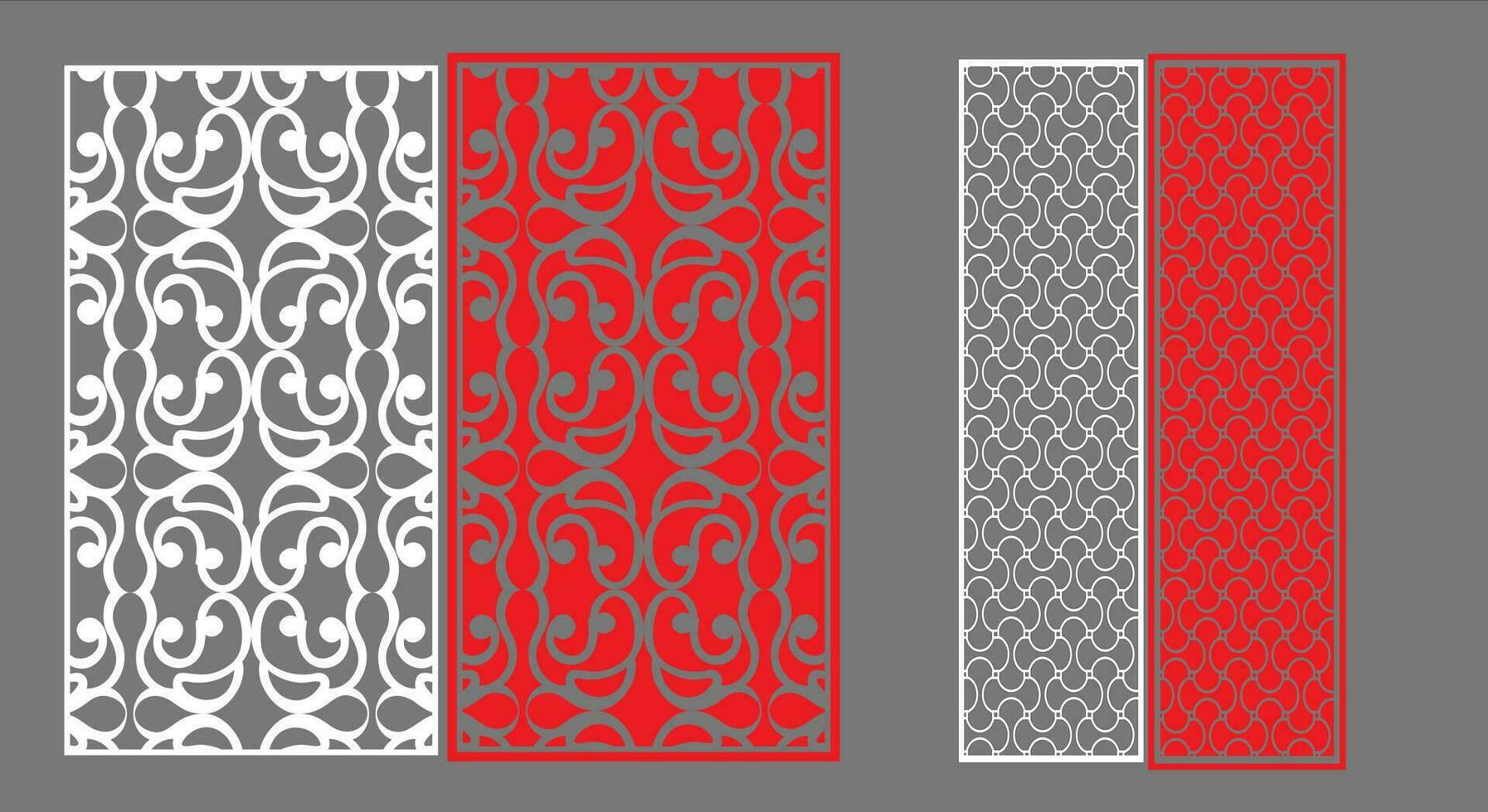 Decorative wall panels set Jali design CNC pattern, laser cutting pattern, router CNCcutting.Jali Laser cut decorative panel set with lace pattern. vector