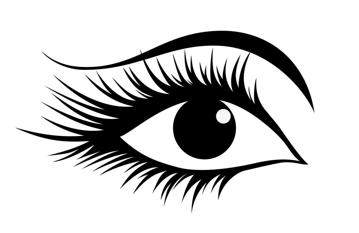 Black eye with lash and brow silhouette. Vector Illustration