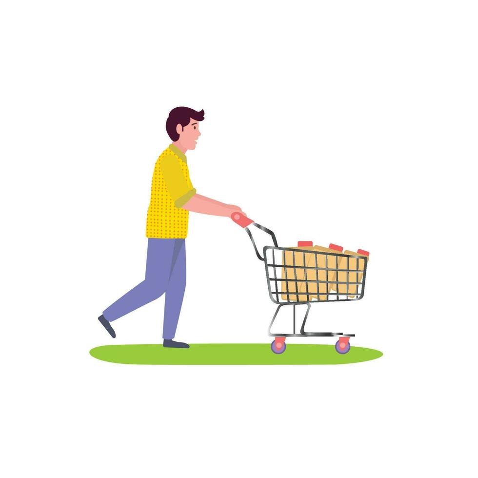 trolley shopping man vector