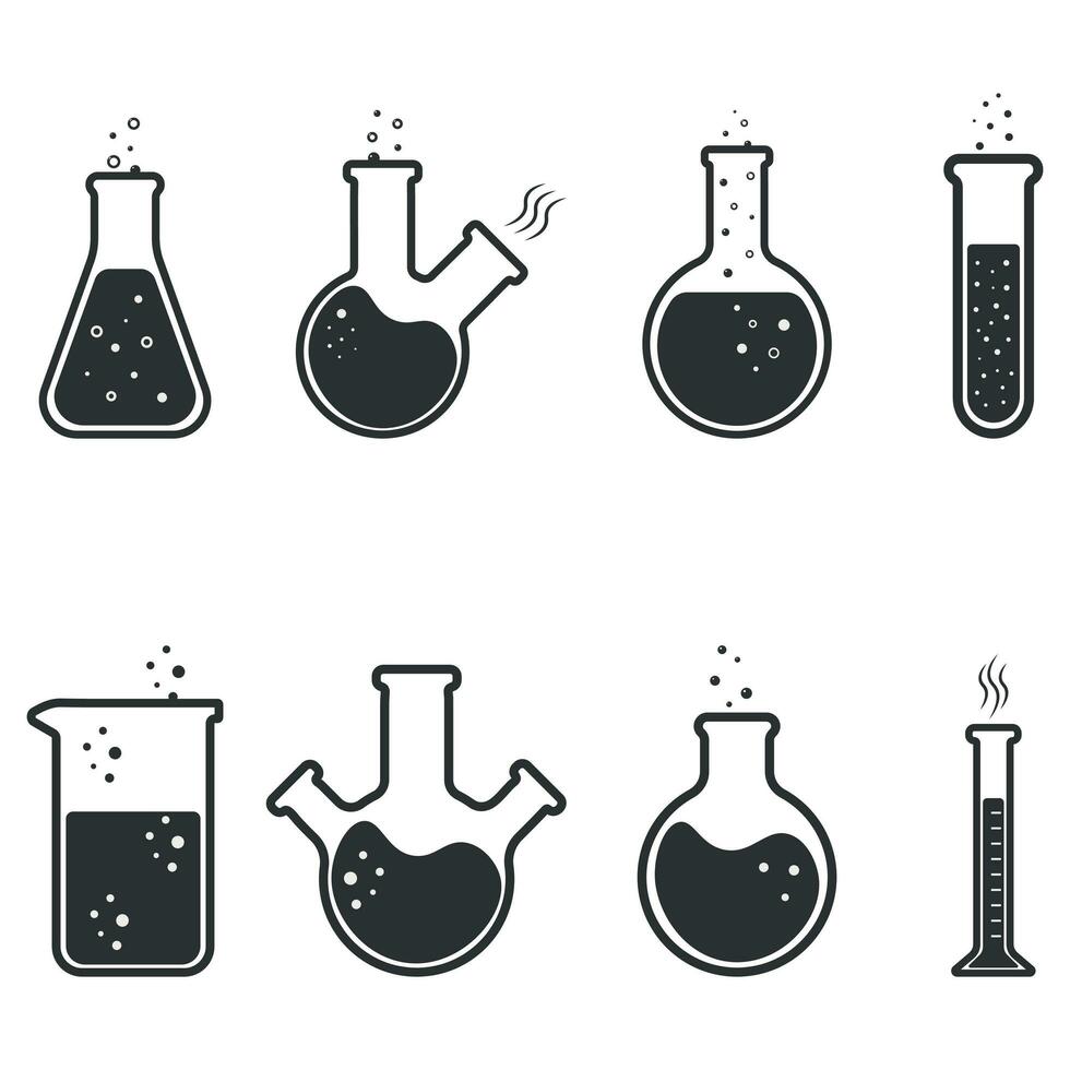 química vasos de precipitados y petardos colocar. vector línea íconos