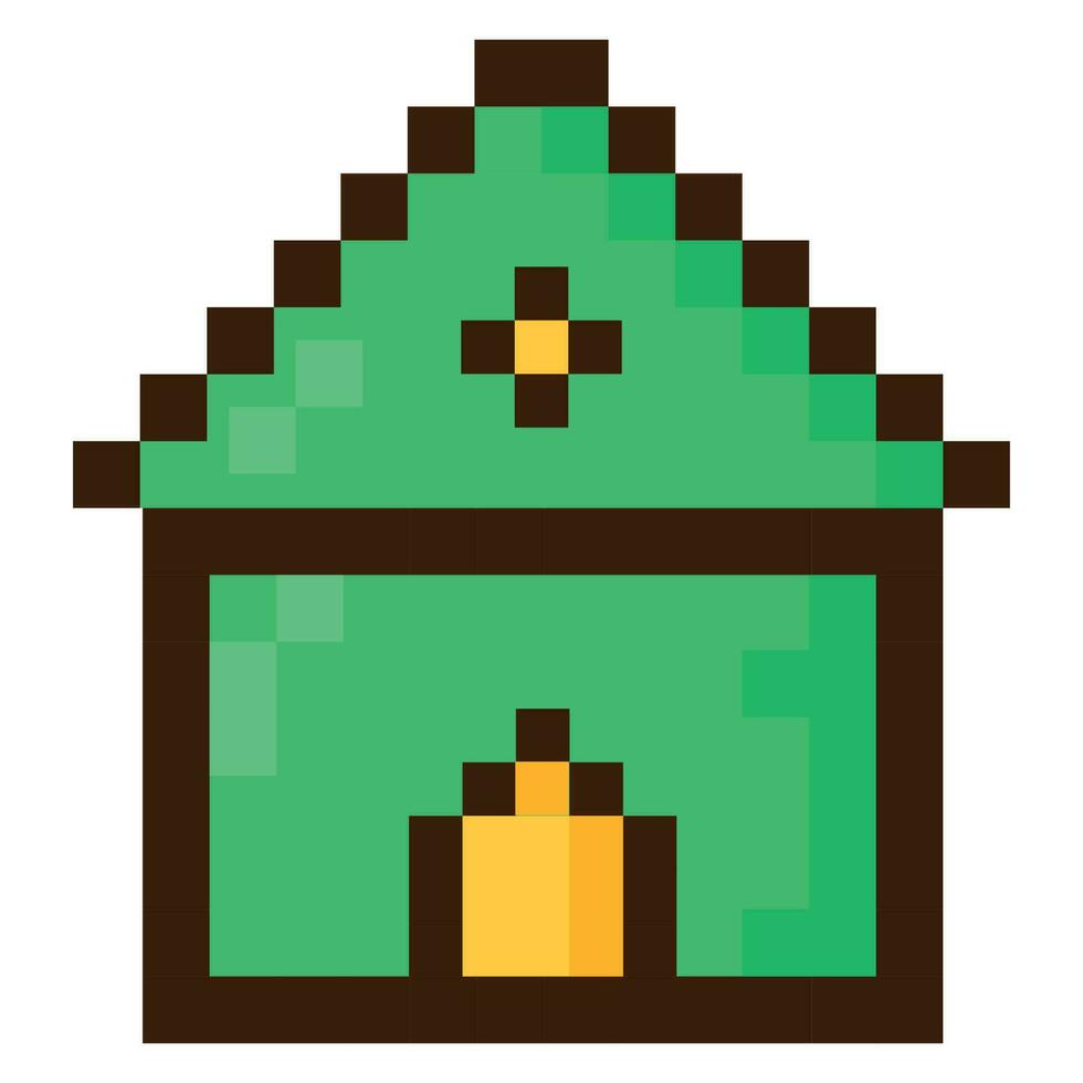 Pixel art house for games. Vector 8 bit game web icon