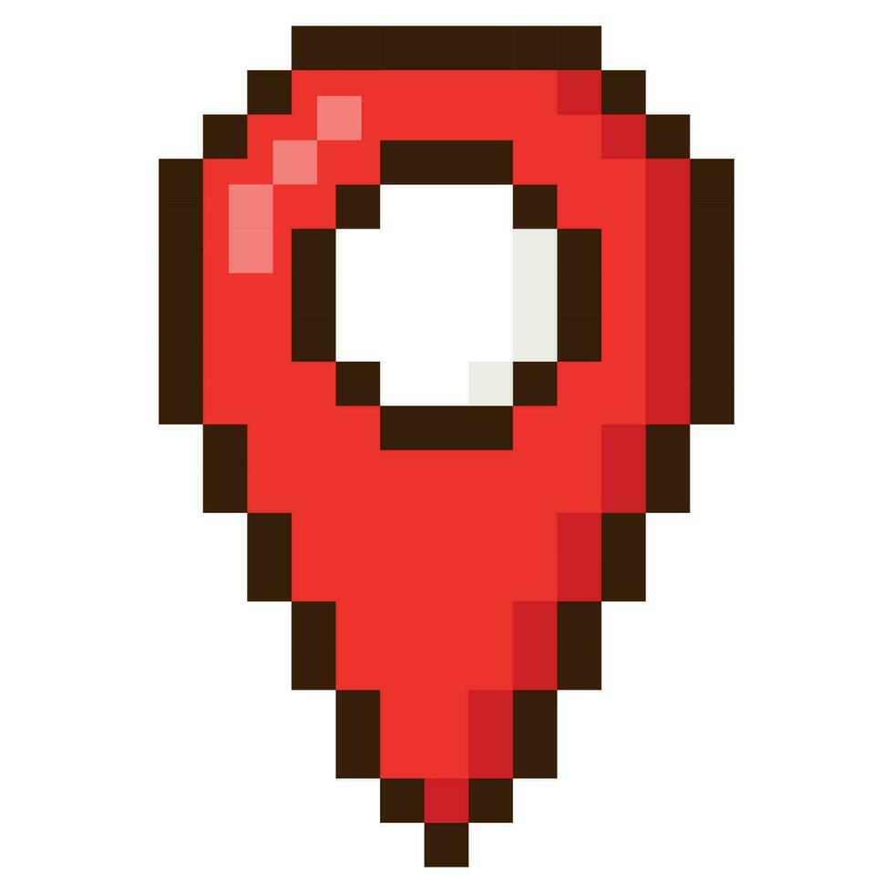 Pixel art 8-bit red map pointer. Pin location. Vector icon.