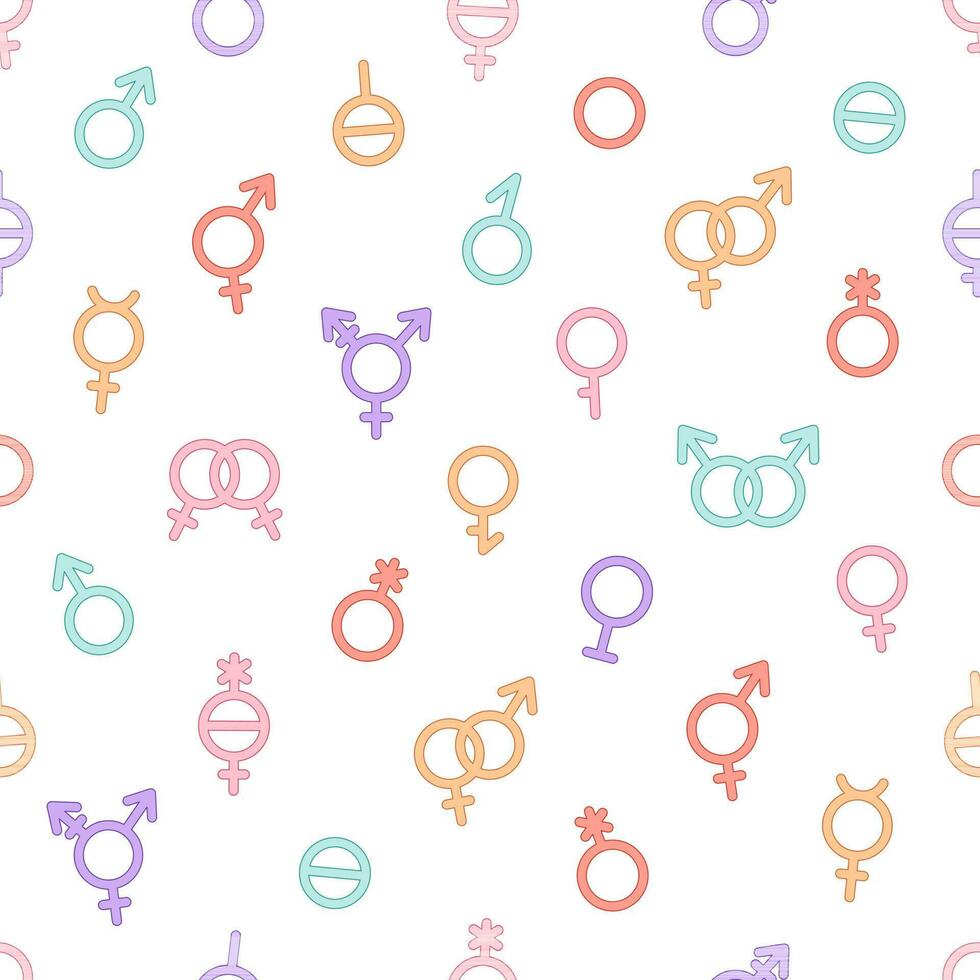 Gender symbols seamless pattern. LGBTQ community. Gay, lesbian, transgender, non-binary. vector