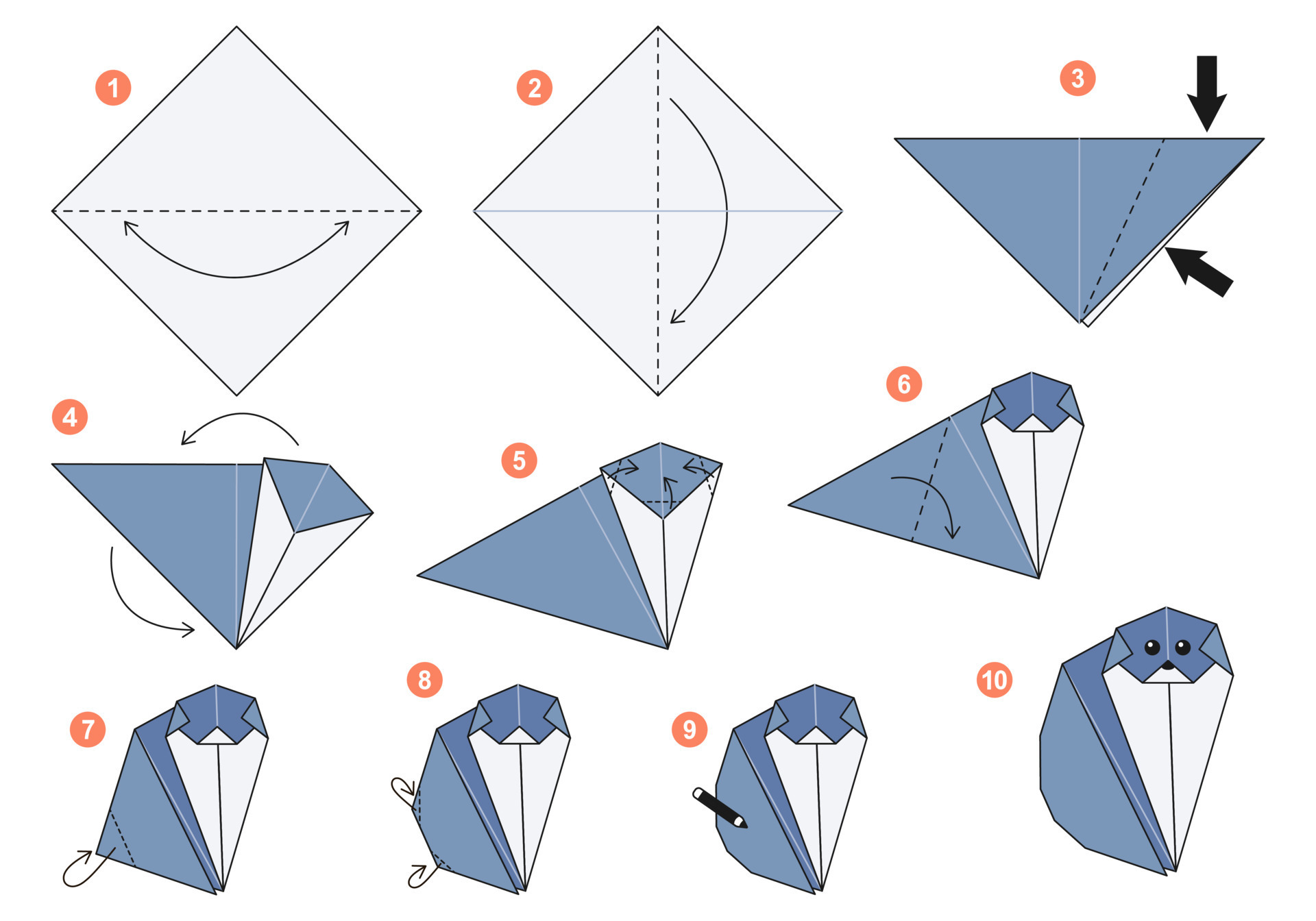 British shorthair cat origami scheme tutorial moving model. Origami for