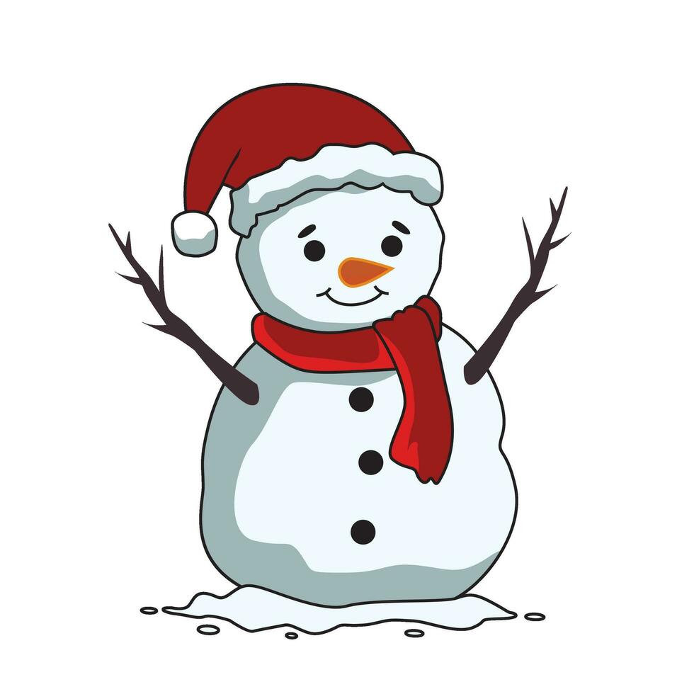 Cute Snowman with Frosty Decorations in a Frost-Covered Forest vector