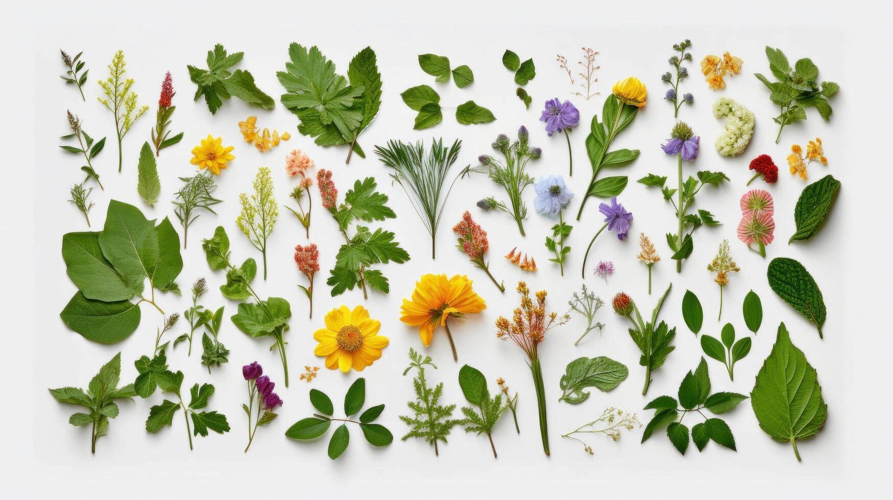 Assortment leaves and flowers. Illustration photo