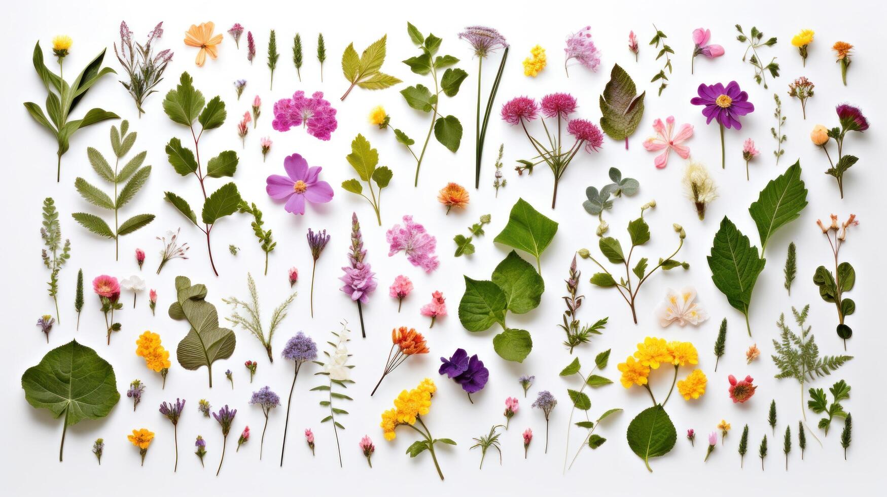 Assortment leaves and flowers. Illustration photo