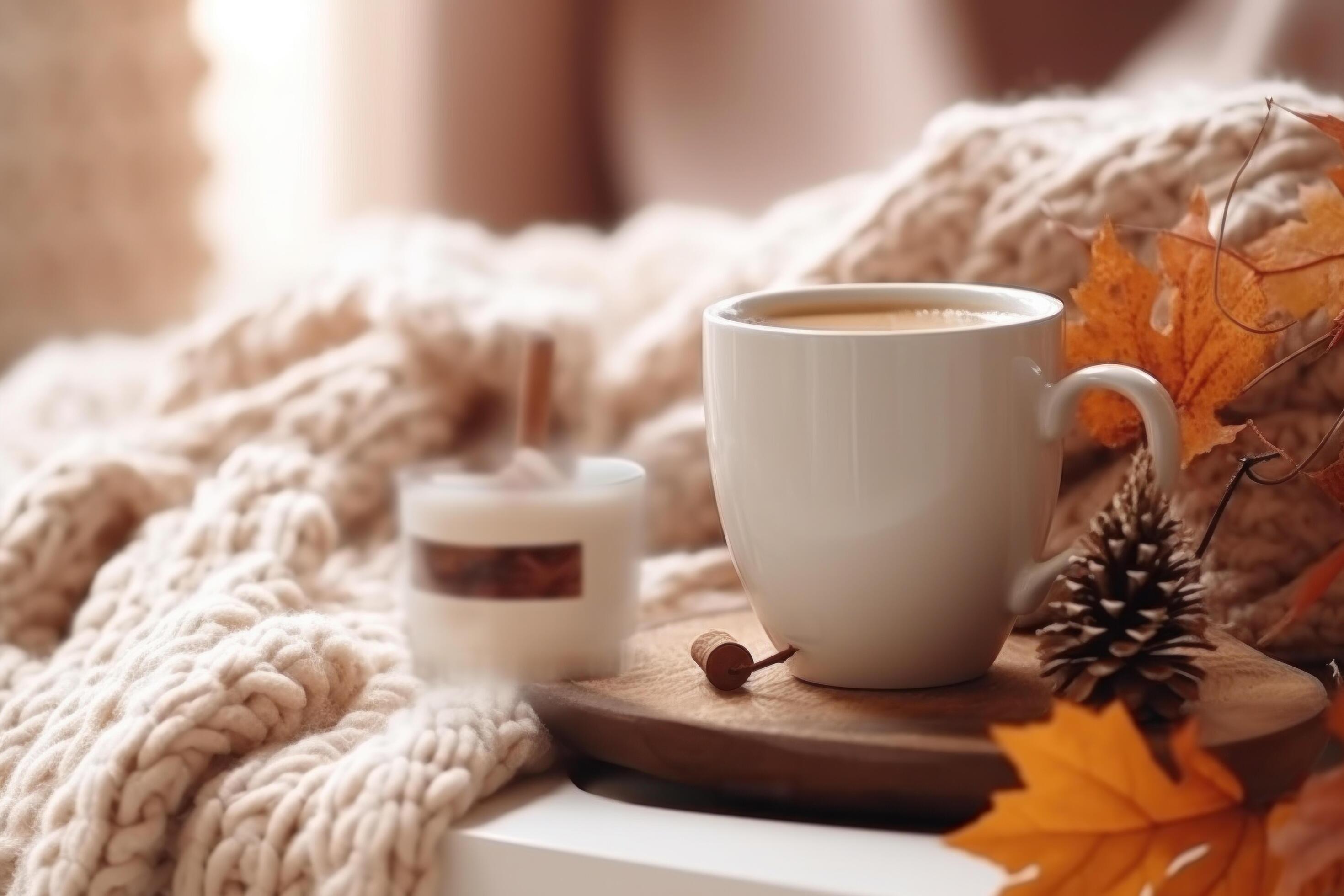  Autumn cozy background with coffee. Illustration 24661581 Stock Photo ...