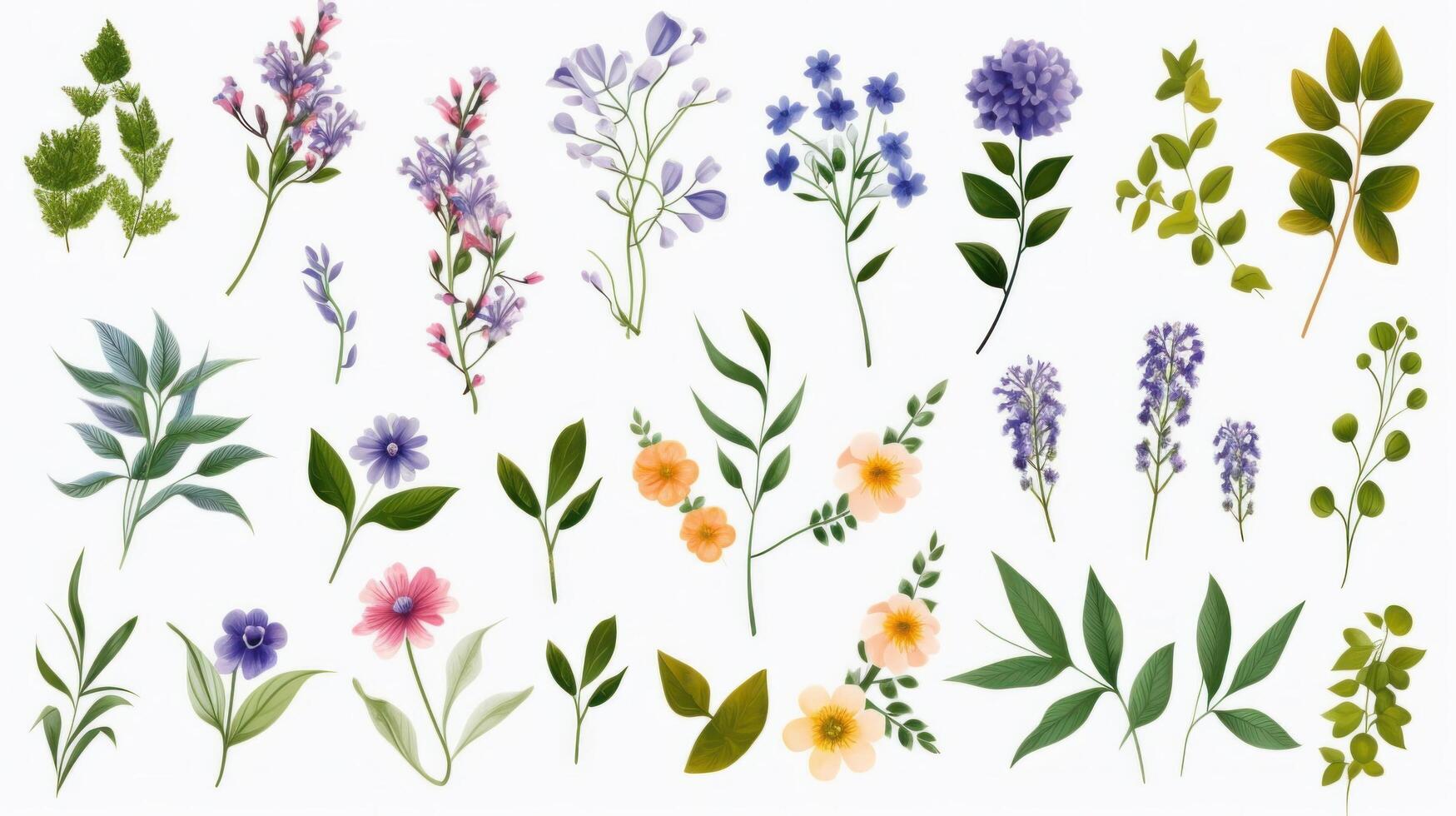 Assortment leaves and flowers. Illustration photo