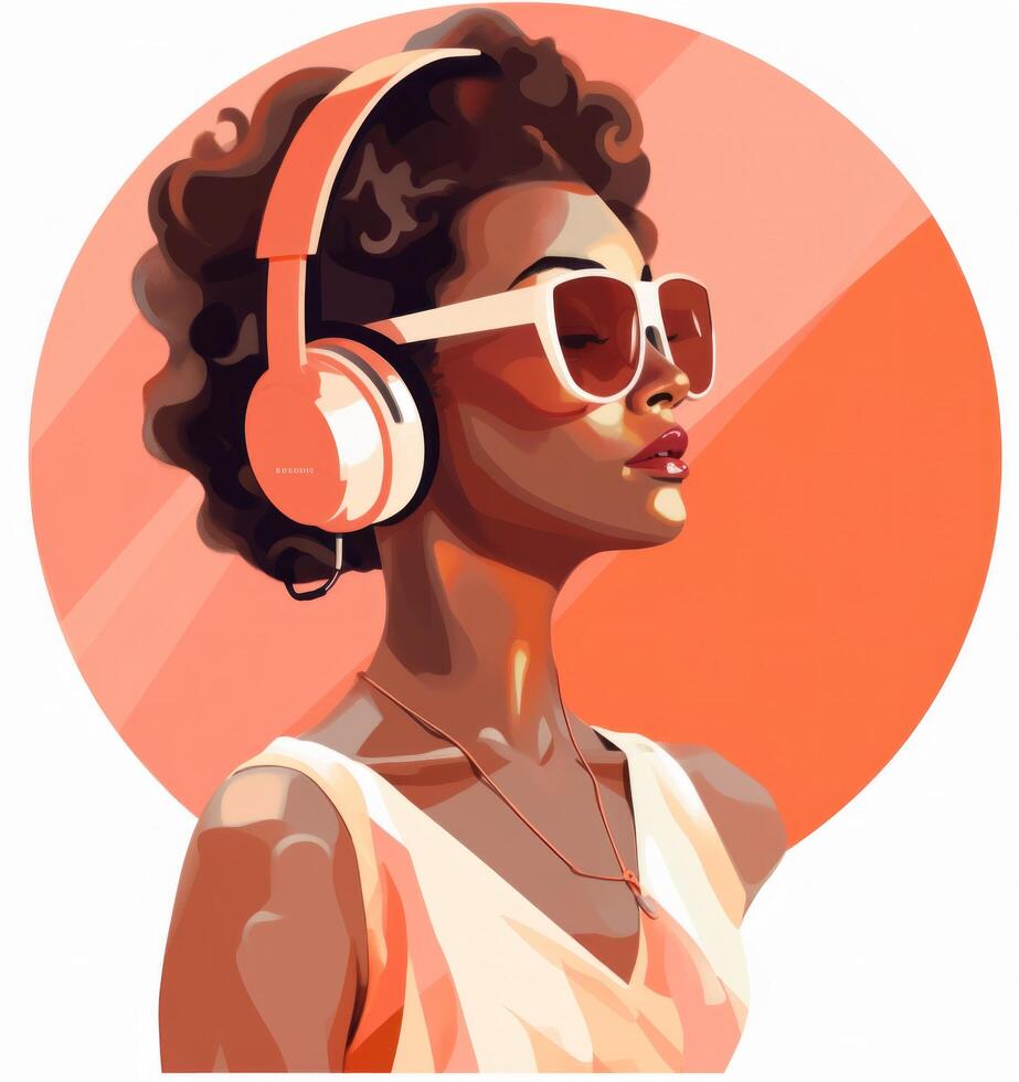 mujer escuchando a música. ilustración ai generativo foto