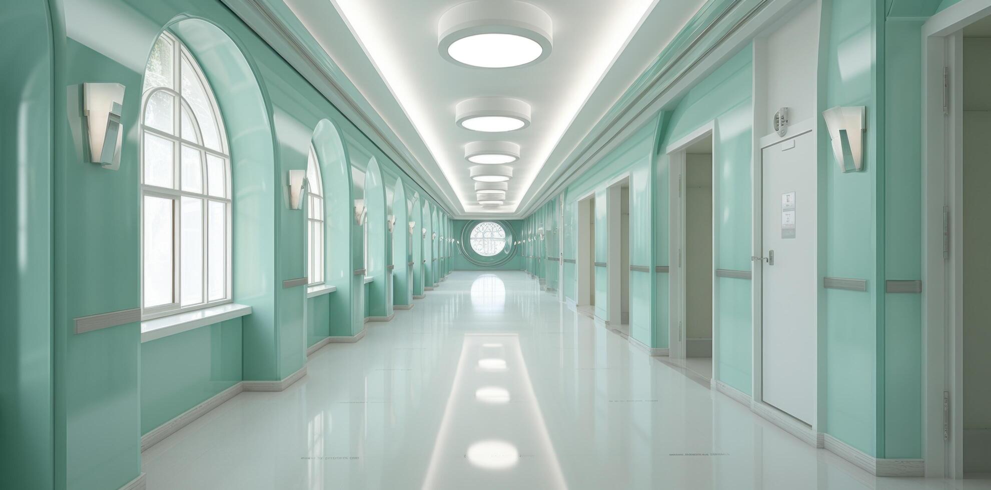 moderno hospital corredor. ilustración ai generativo foto