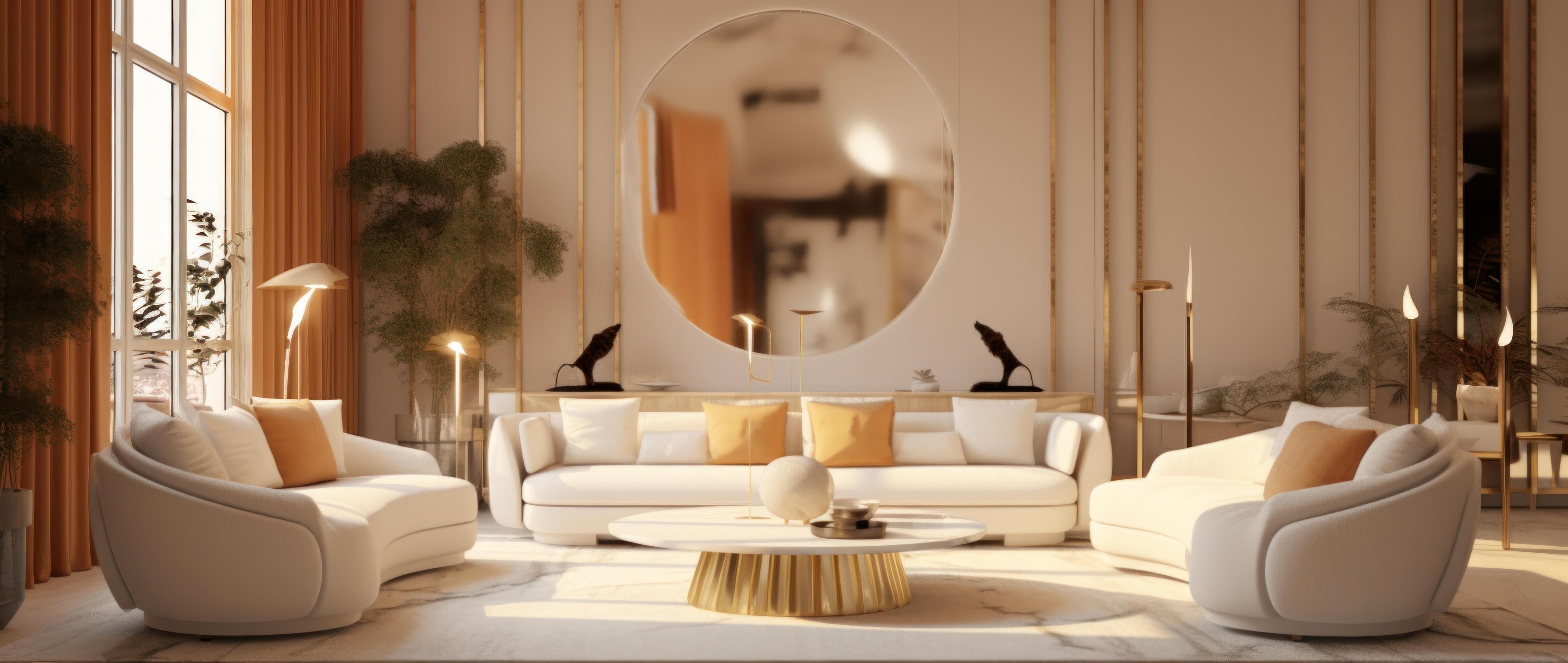 3D design of living room in beige colors. Illustration AI Generative ...
