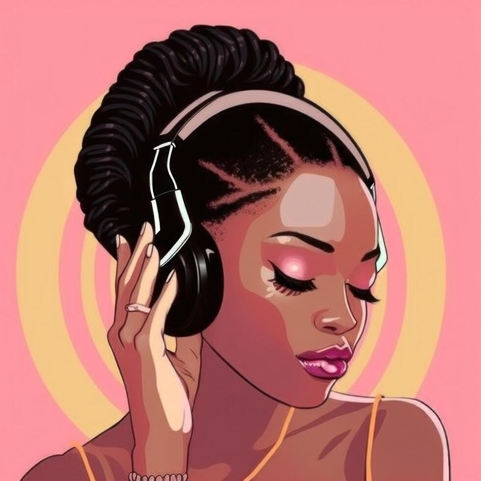 mujer escuchando a música. ilustración ai generativo foto