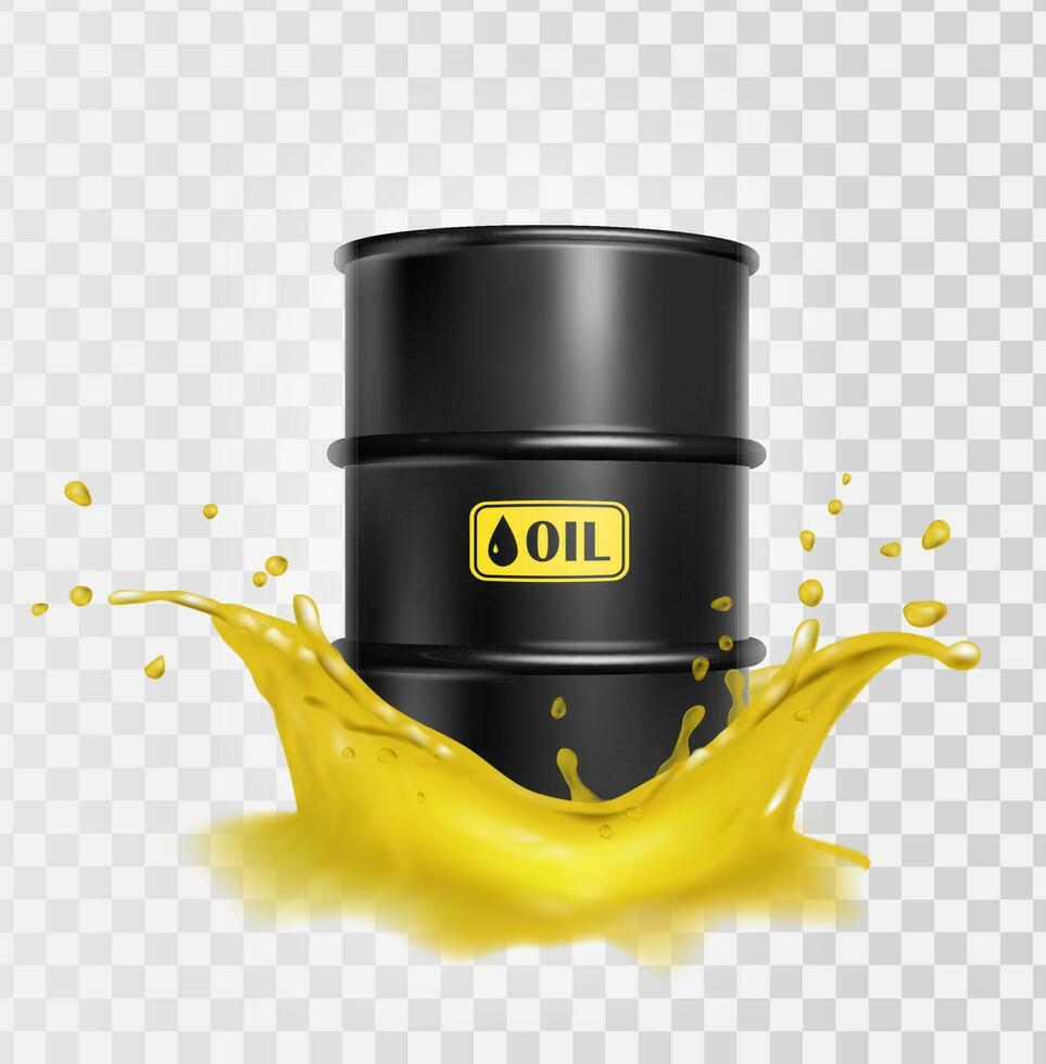 3d realistic vector icon illustartion. Hazard barrel in oil splash. Isolated on background.