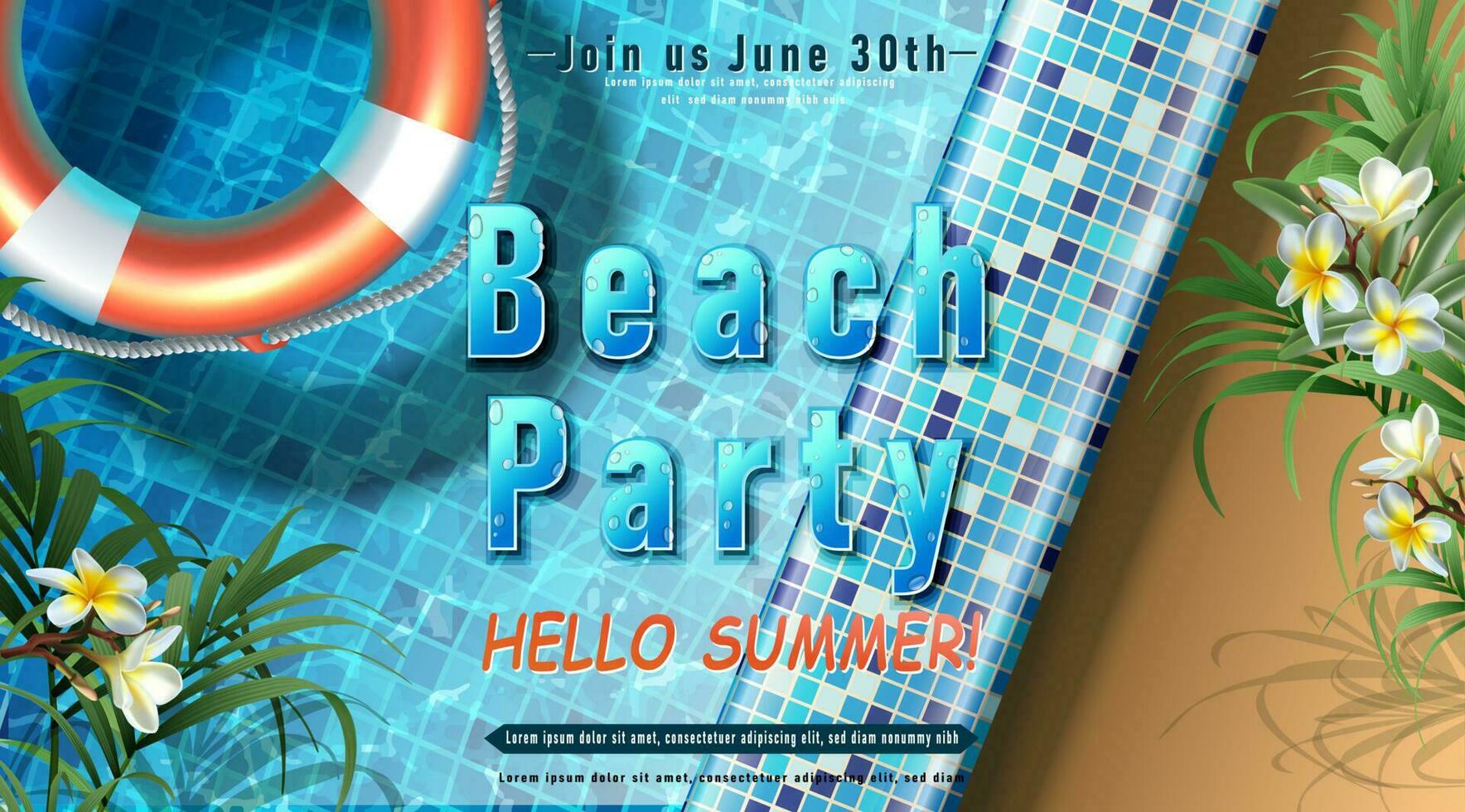 Vector summer sale banner template. Pool party with inflatable ring in the water.