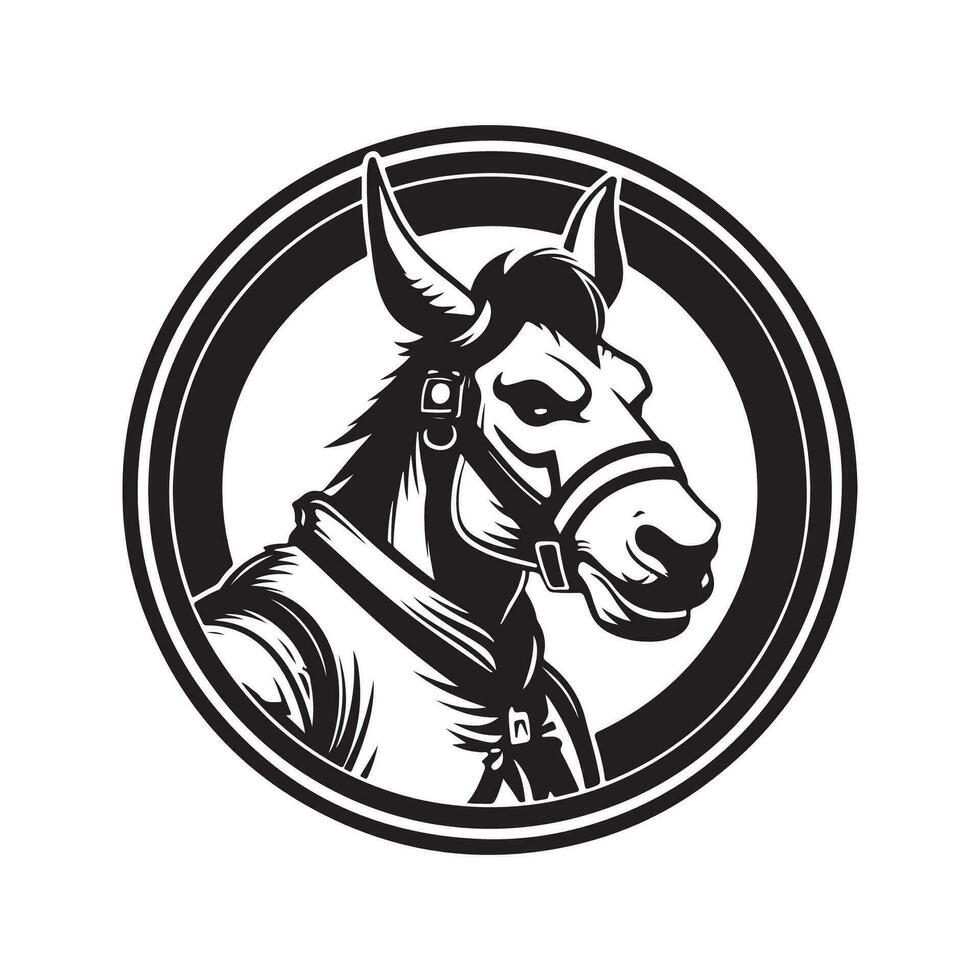 donkey, vintage logo line art concept black and white color, hand drawn illustration vector