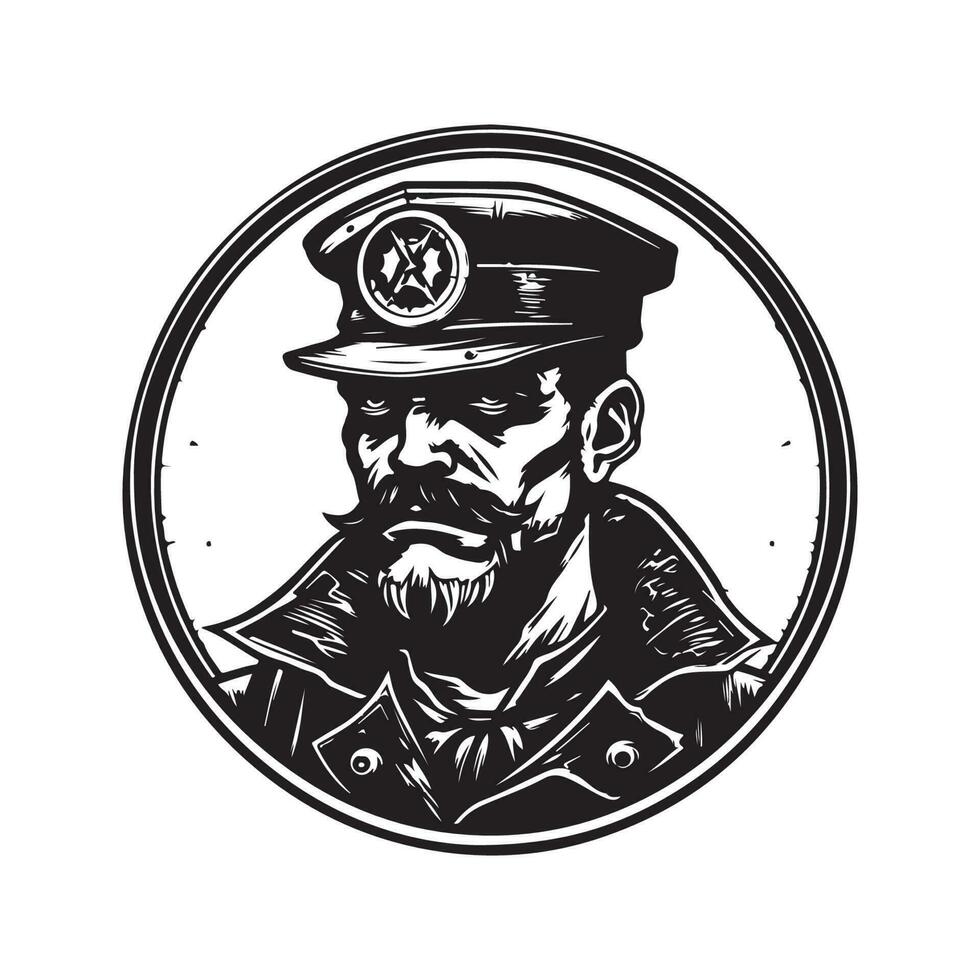 mercenario capitán, Clásico logo línea Arte concepto negro y blanco color, mano dibujado ilustración vector