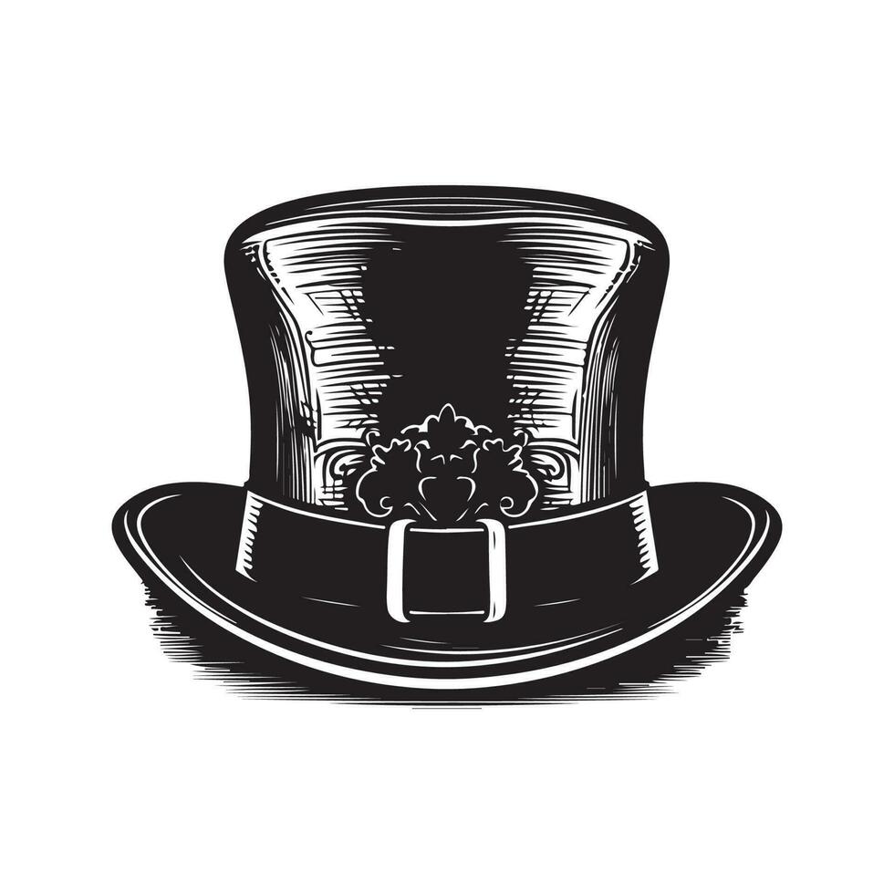 st patrick day hat, vintage logo line art concept black and white color, hand drawn illustration vector