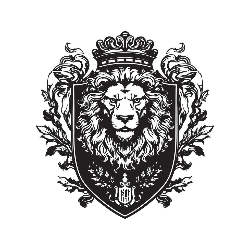 real heráldico león, Clásico logo línea Arte concepto negro y blanco color, mano dibujado ilustración vector