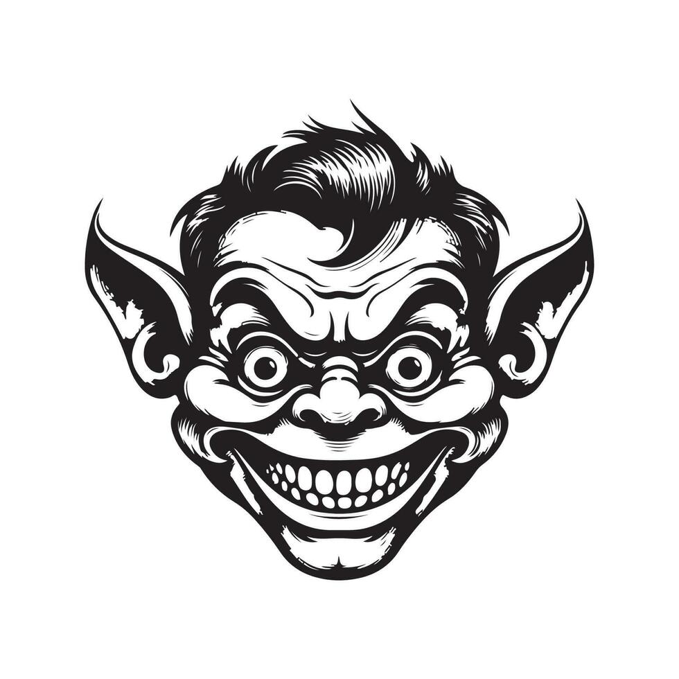 goblin, vintage logo line art concept black and white color, hand drawn illustration vector