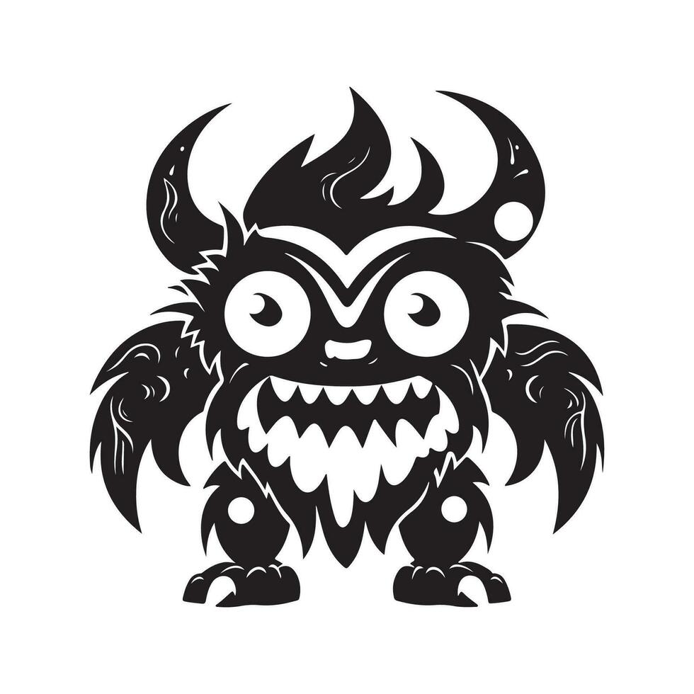 monster creature, vintage logo line art concept black and white color