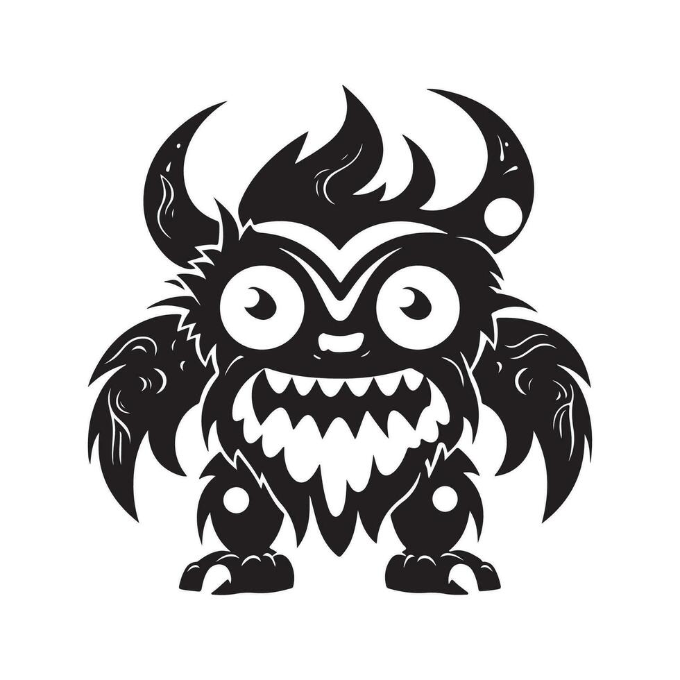 monster creature, vintage logo line art concept black and white color, hand drawn illustration vector