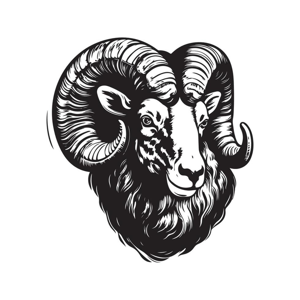 ram, vintage logo line art concept black and white color, hand drawn illustration vector