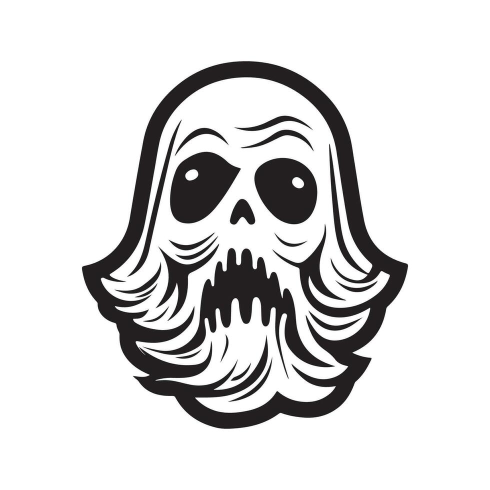 ghost, vintage logo line art concept black and white color, hand drawn illustration vector