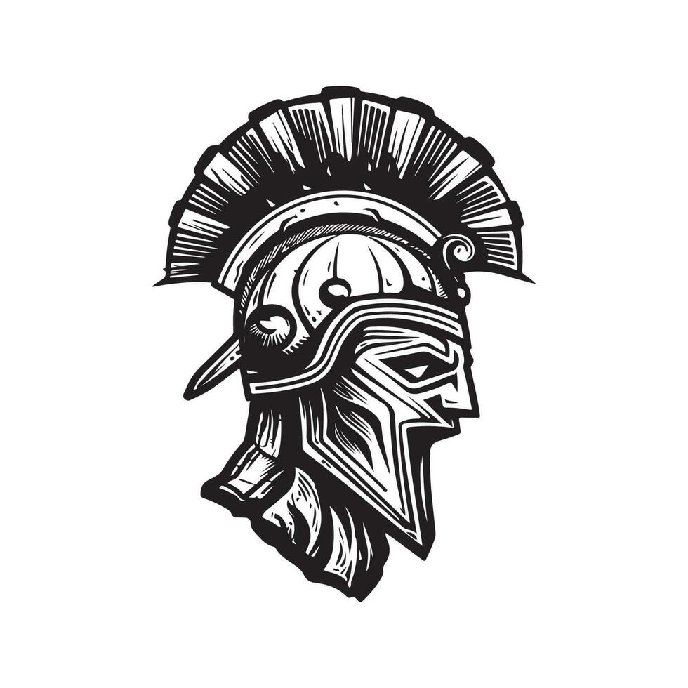 spartan, vintage logo line art concept black and white color, hand drawn illustration vector