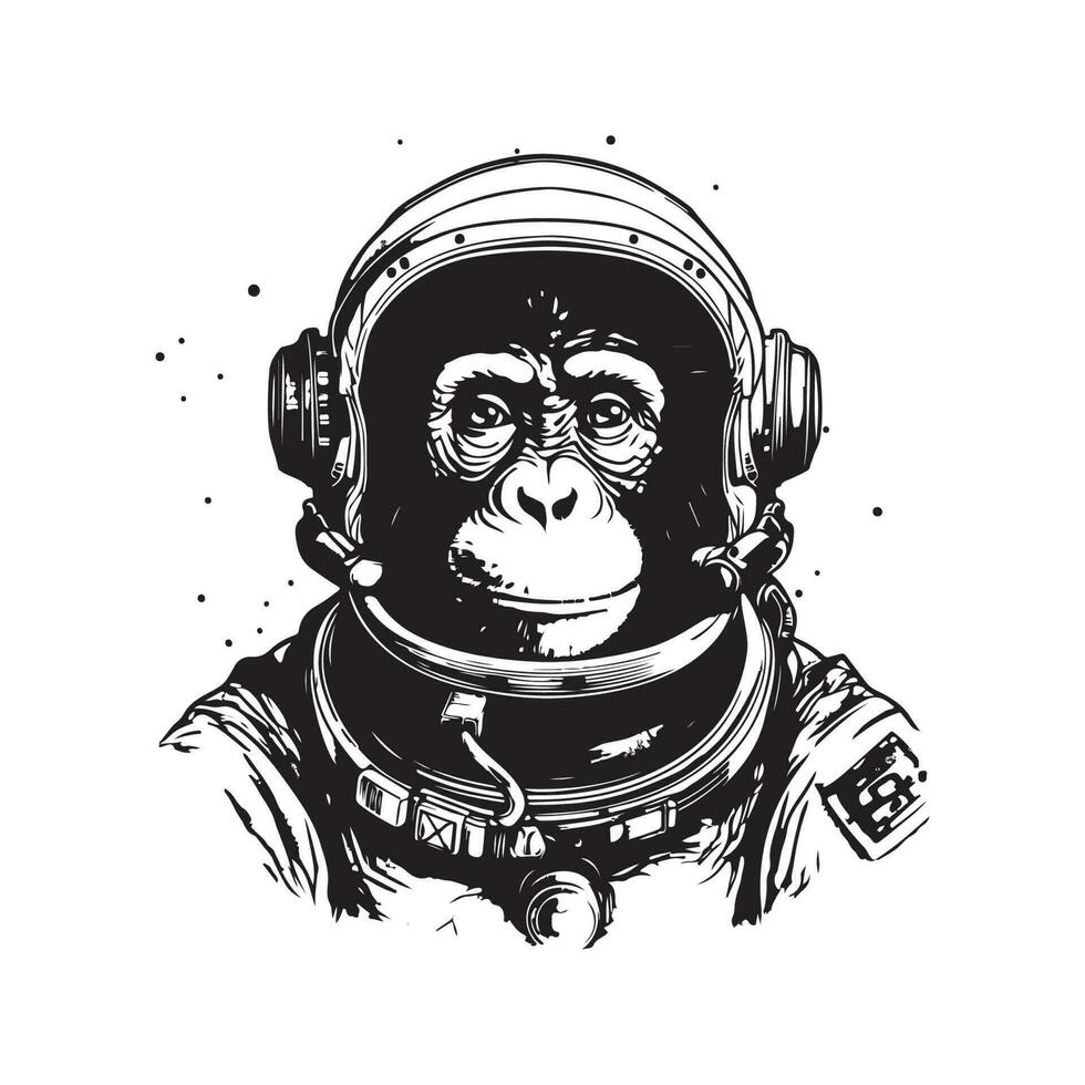 monkey astronaut, vintage logo line art concept black and white color, hand drawn illustration vector