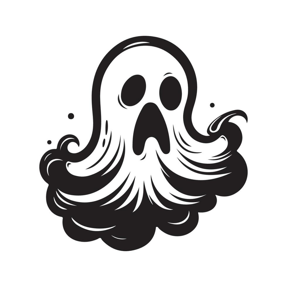 ghost, vintage logo line art concept black and white color, hand drawn illustration vector